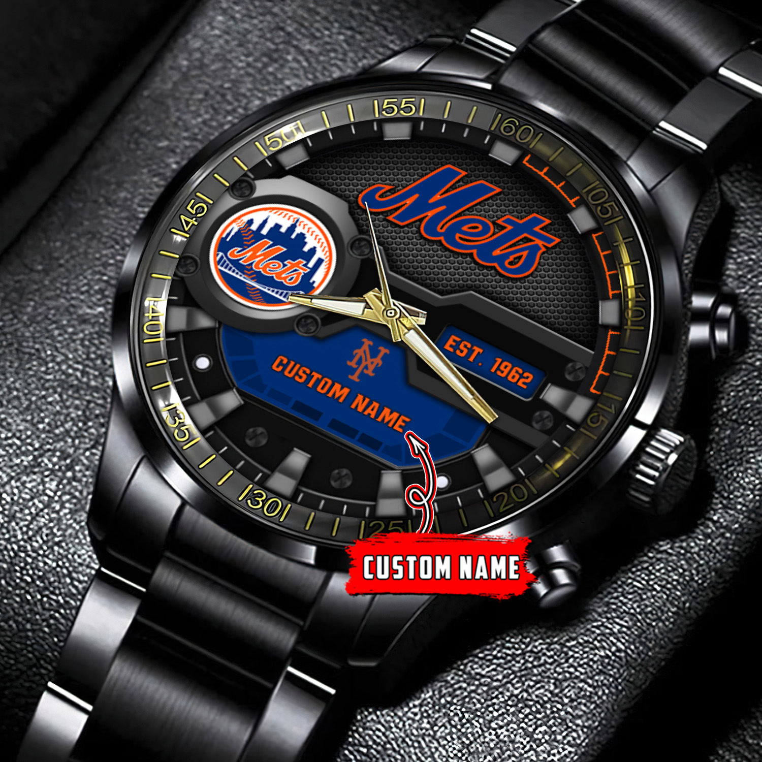 jwfancy new york mets mlb personalized black stainless steel watch for fan 6vs7c