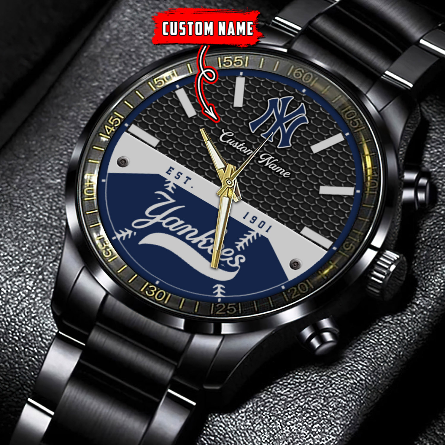 jwfancy new york yankees mlb personalized black stainless steel watch for fan ir9cv