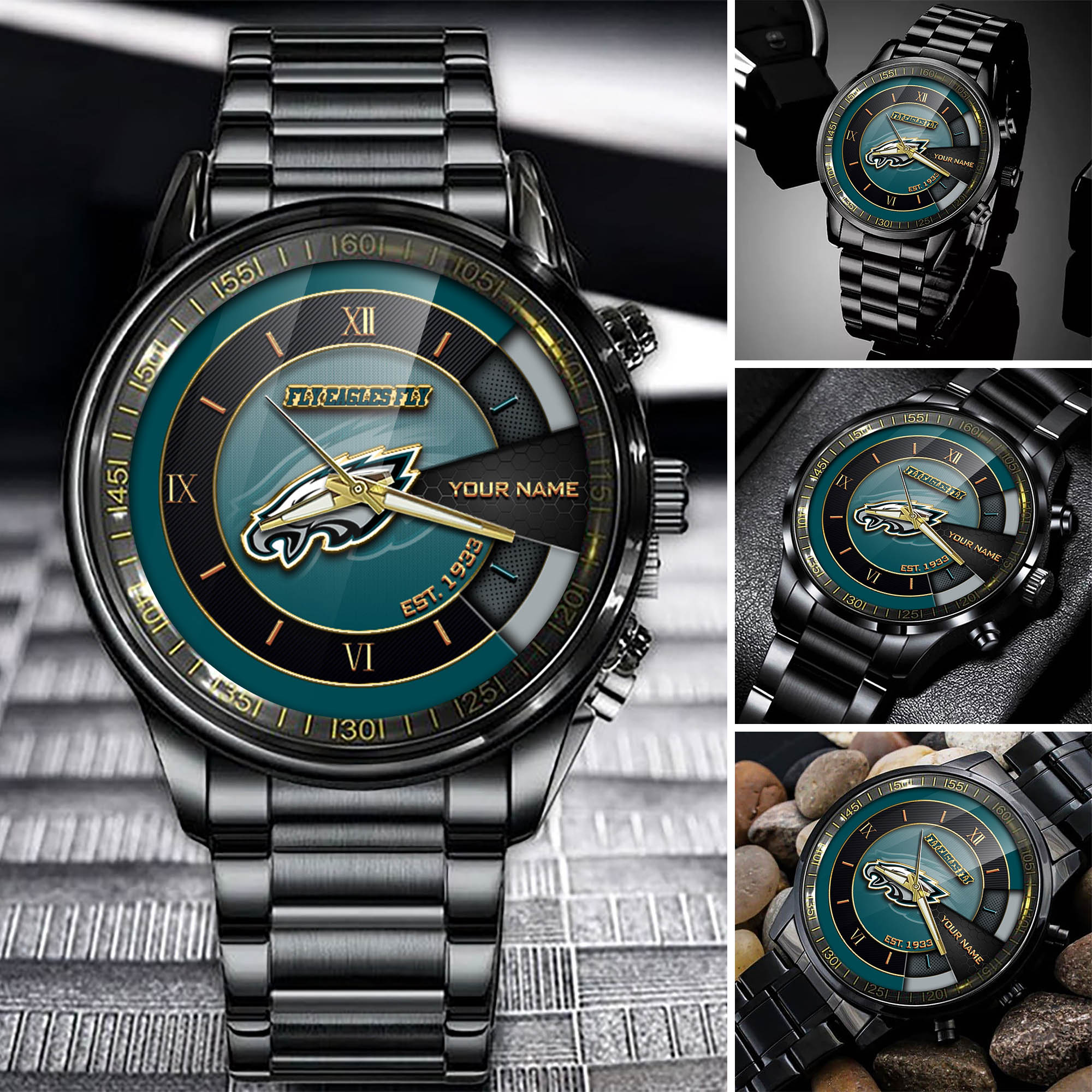 jwfancy philadelphia eagles nfl black fashion watch customize your name fan gifts yp924