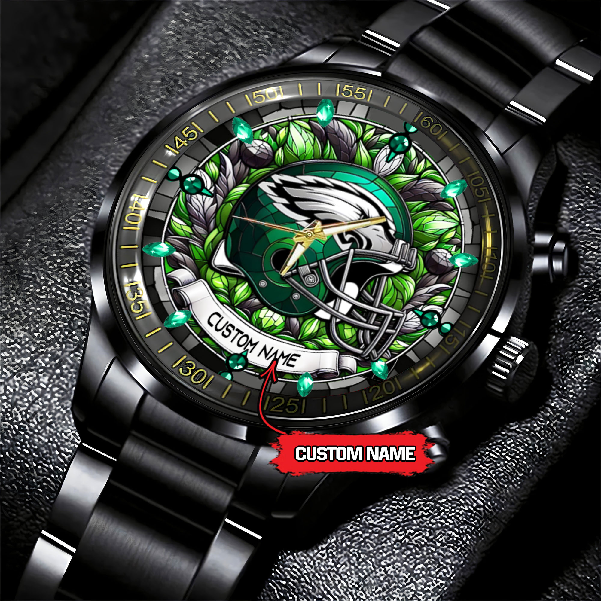 jwfancy philadelphia eagles nfl personalized black stainless steel watch gift for fan 9qgqh