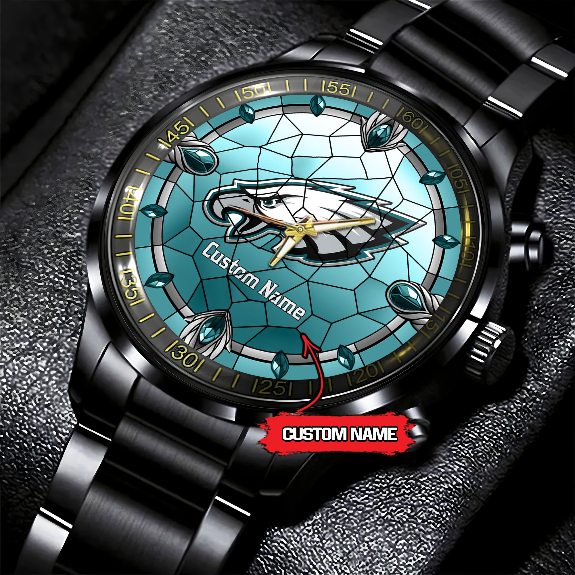 jwfancy philadelphia eagles nfl personalized black stainless steel watch gift for fan roi14