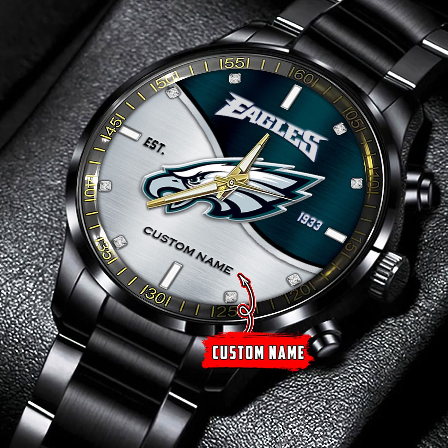 jwfancy philadelphia eagles nfl personalized black stainless steel watch gift for fans s7xko