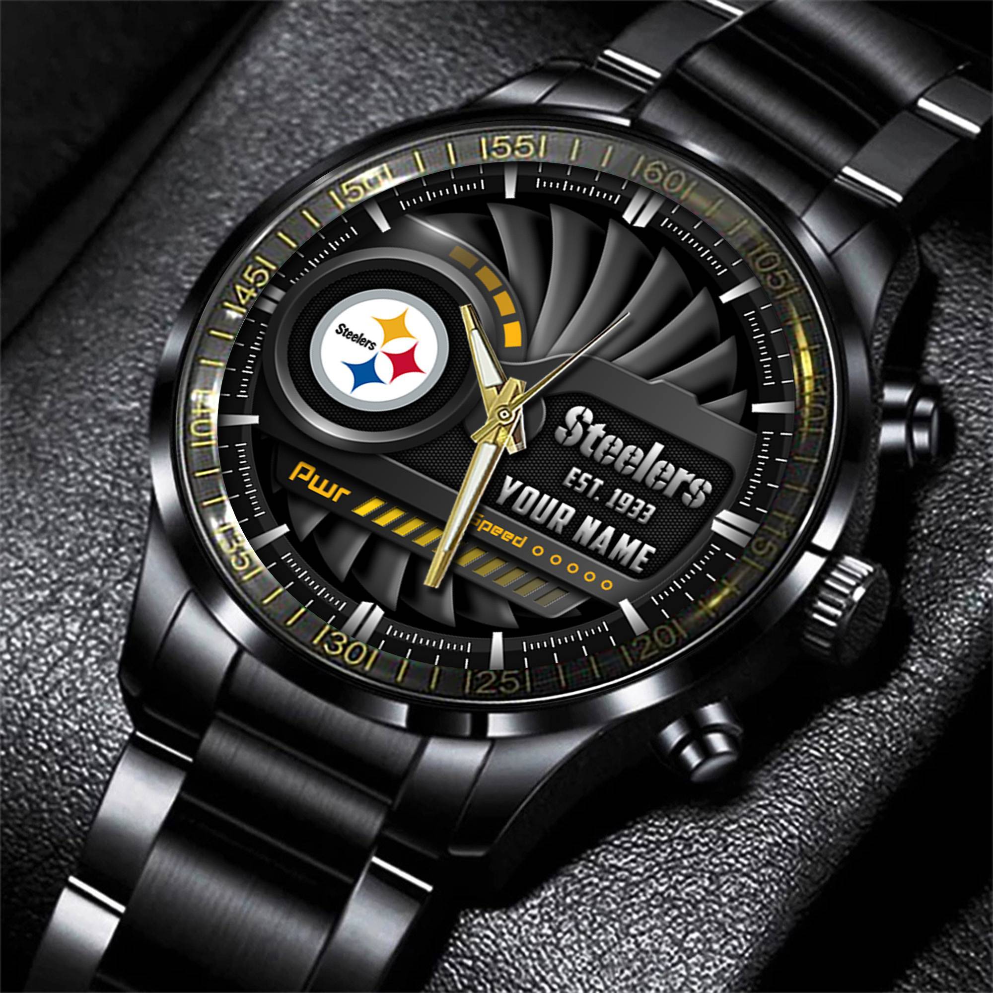 jwfancy pittsburgh steelers nfl black fashion watch custom your name aucwh