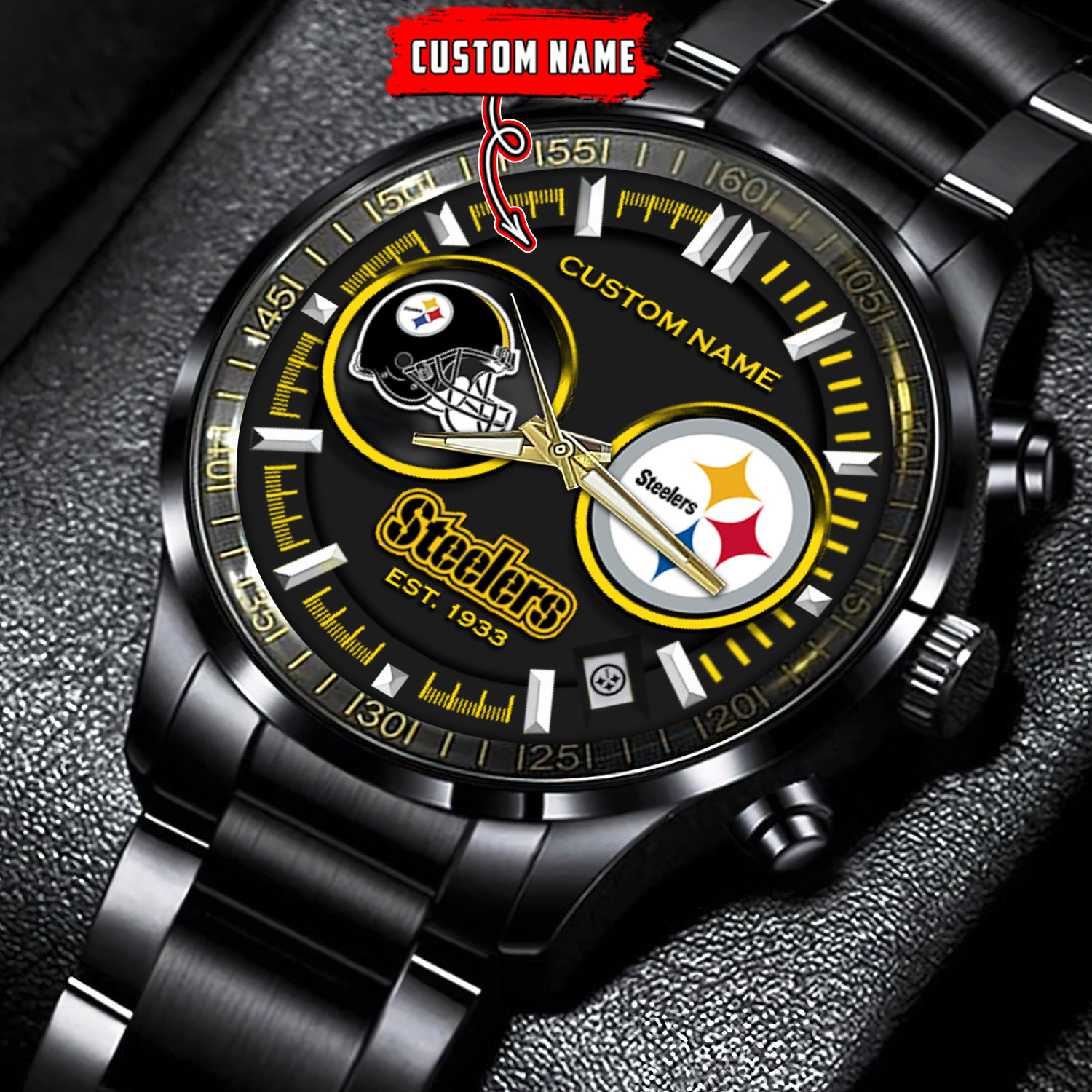 jwfancy pittsburgh steelers nfl personalized black stainless steel watch gift for fans f71qn