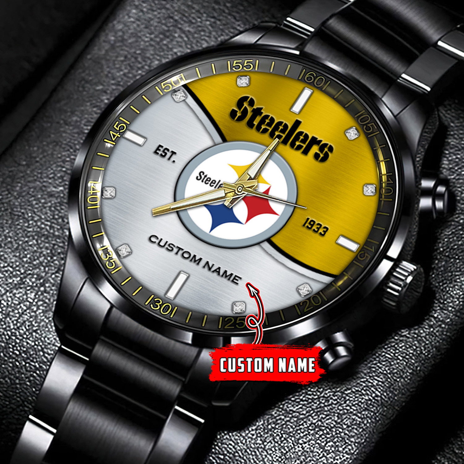 jwfancy pittsburgh steelers nfl personalized black stainless steel watch gift for fans r31hj