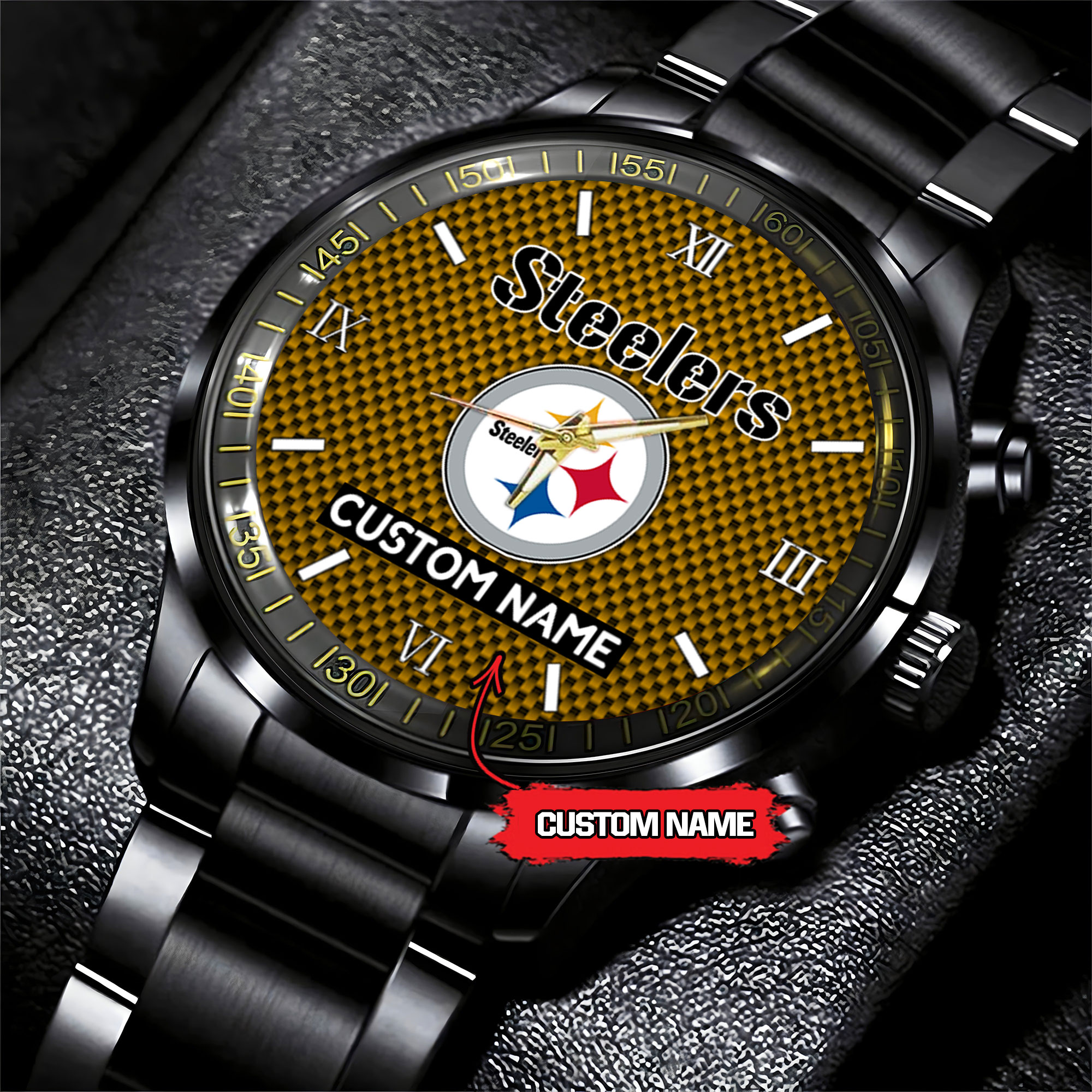 jwfancy pittsburgh steelers nfl personalized custom black fashion watch gift for fans dutzg