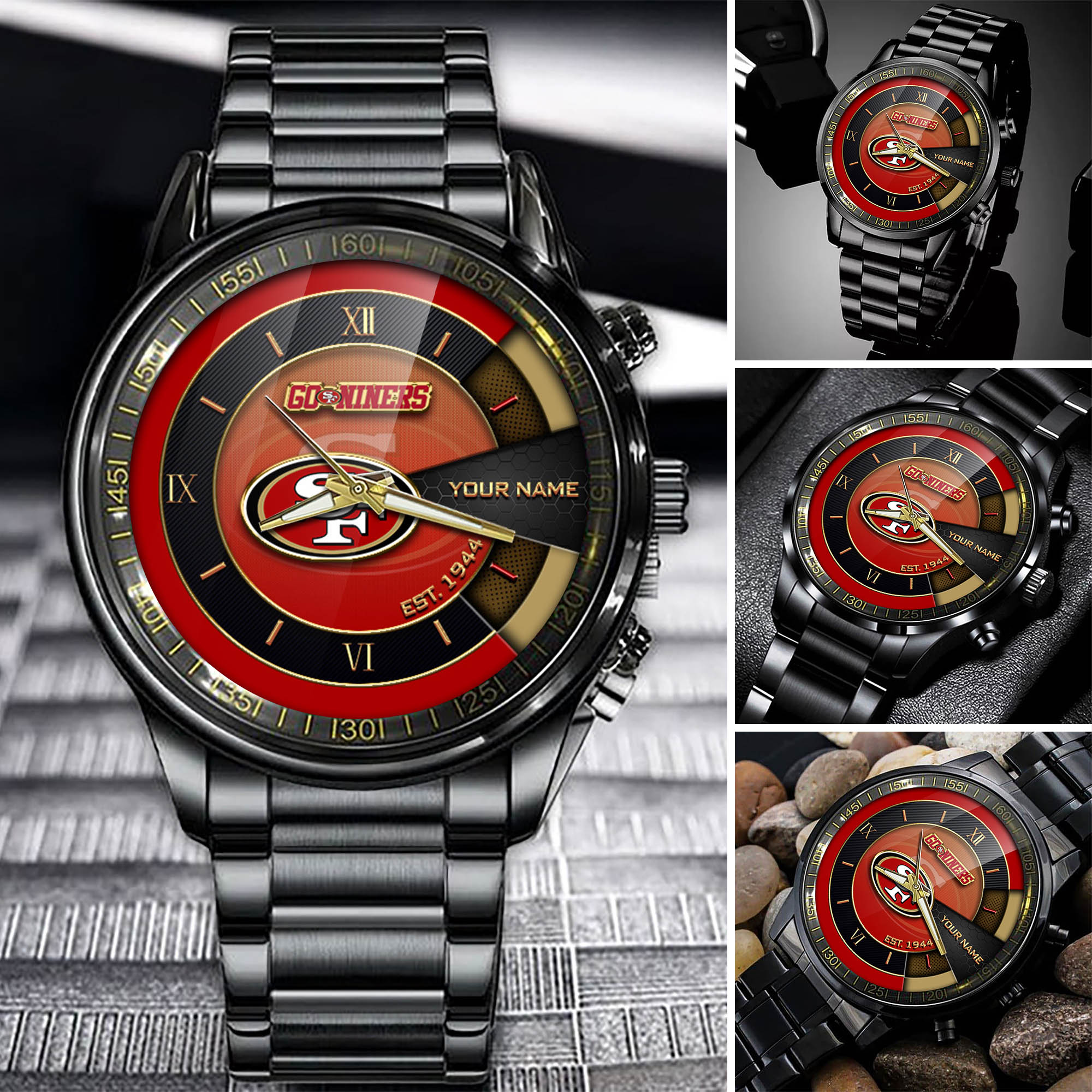 jwfancy san francisco 49ers nfl black fashion watch customize your name fan gifts 6kkbg