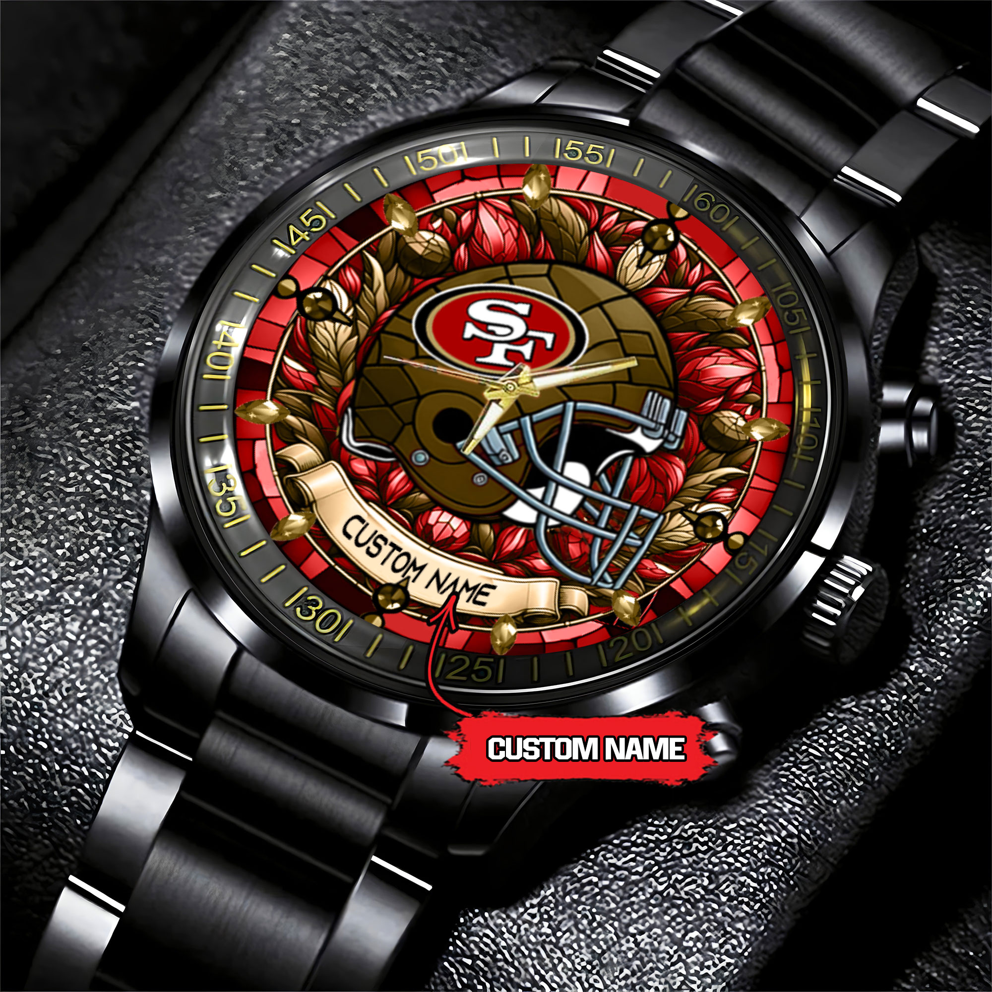 jwfancy san francisco 49ers nfl personalized black stainless steel watch gift for fan nhpvc