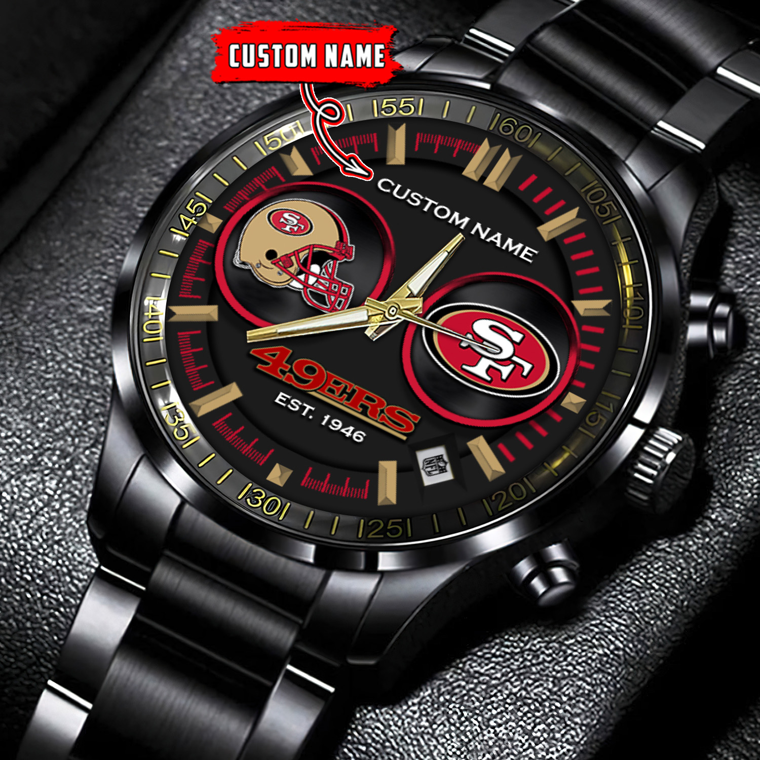 jwfancy san francisco 49ers nfl personalized black stainless steel watch gift for fans fmkvo