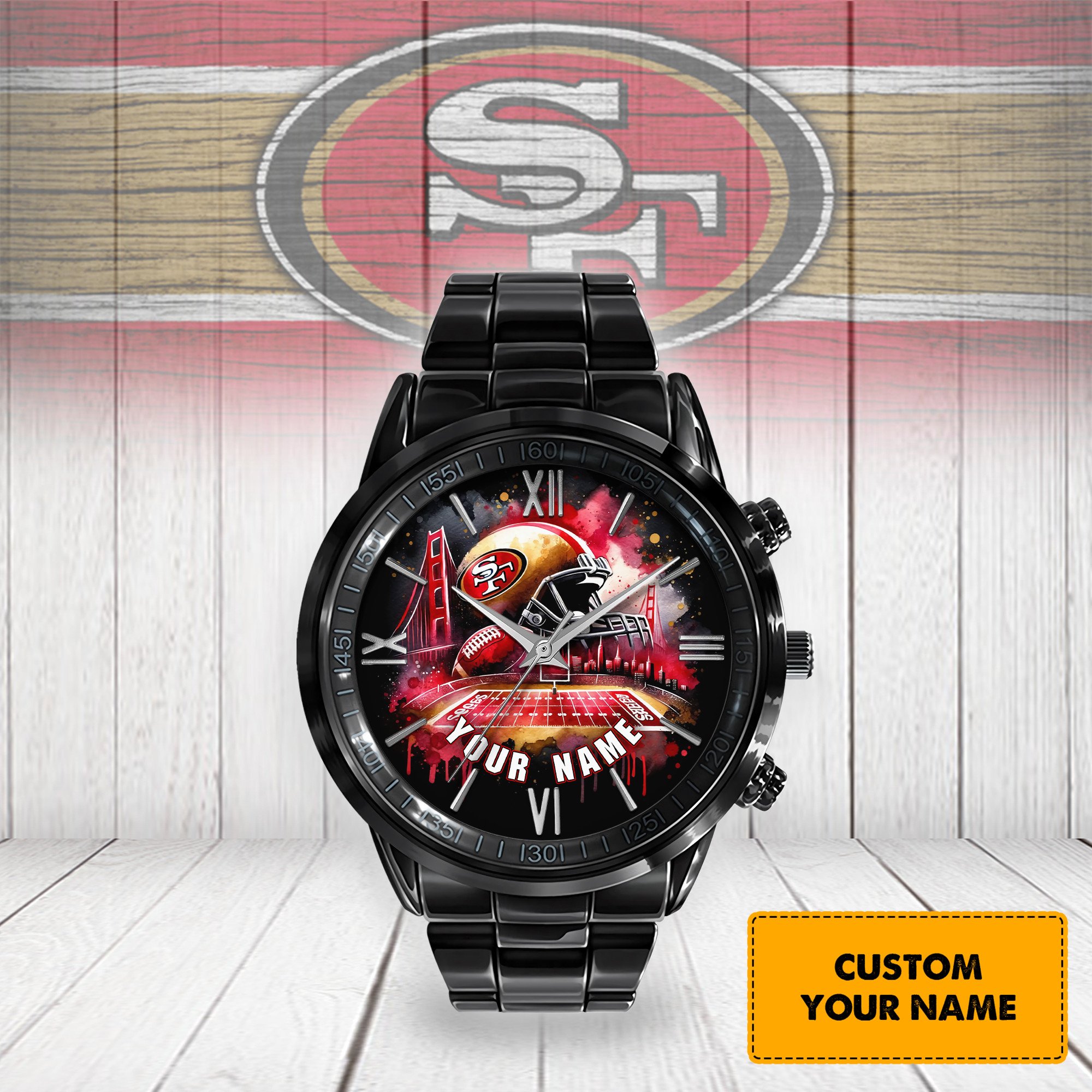 jwfancy san francisco 49ers nfl stainless steel black watch gift for fans for father w5ffg