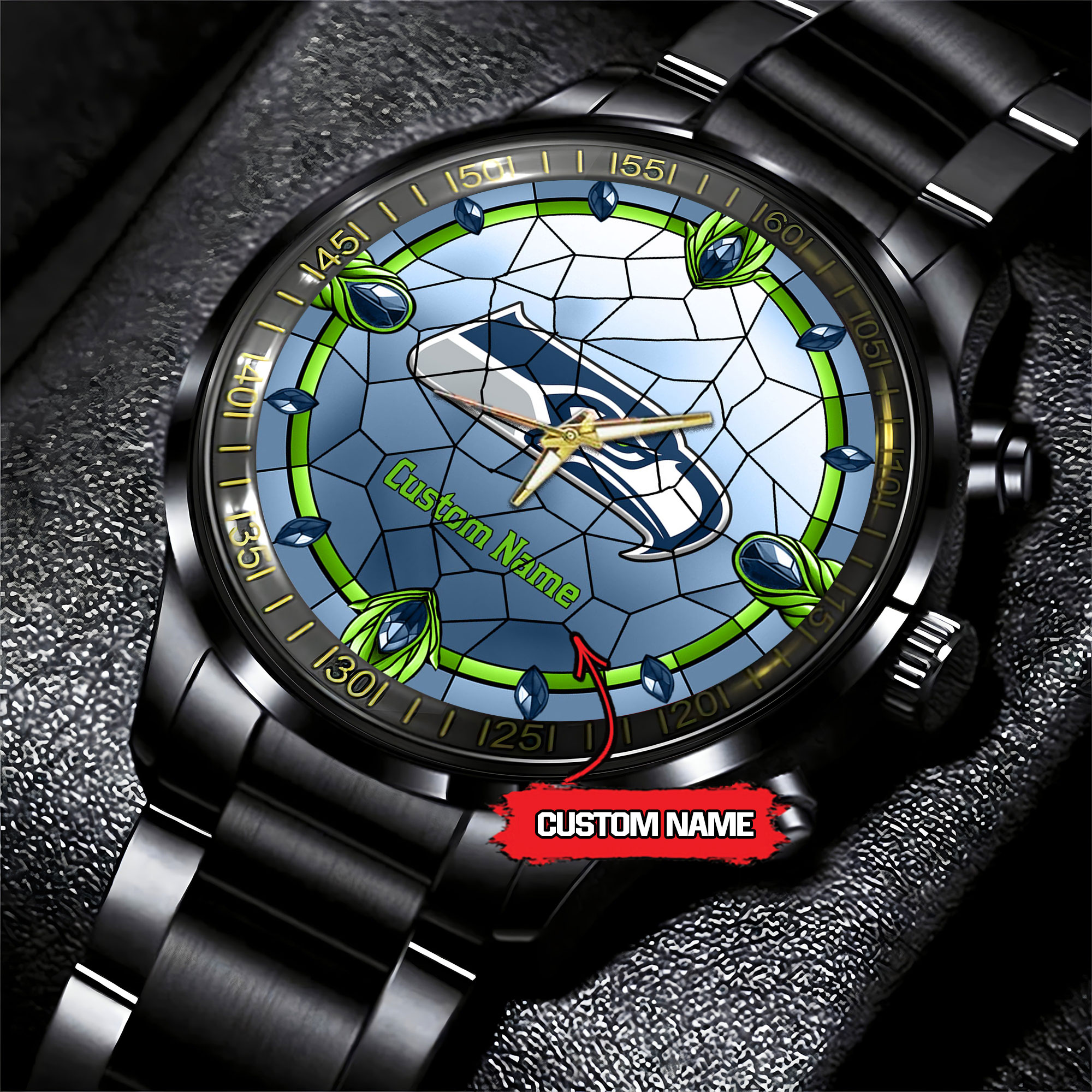 jwfancy seattle seahawks nfl personalized black stainless steel watch gift for fan doygi