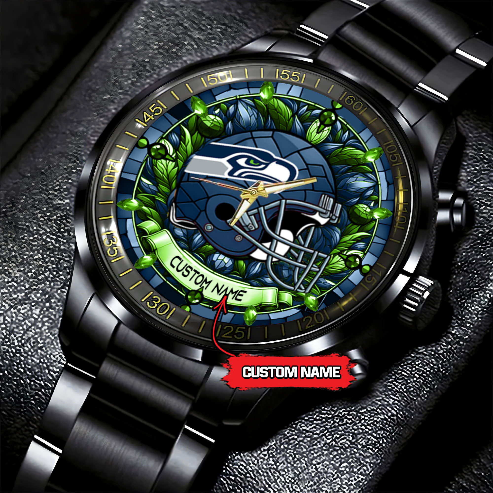 jwfancy seattle seahawks nfl personalized black stainless steel watch gift for fan m4wvx