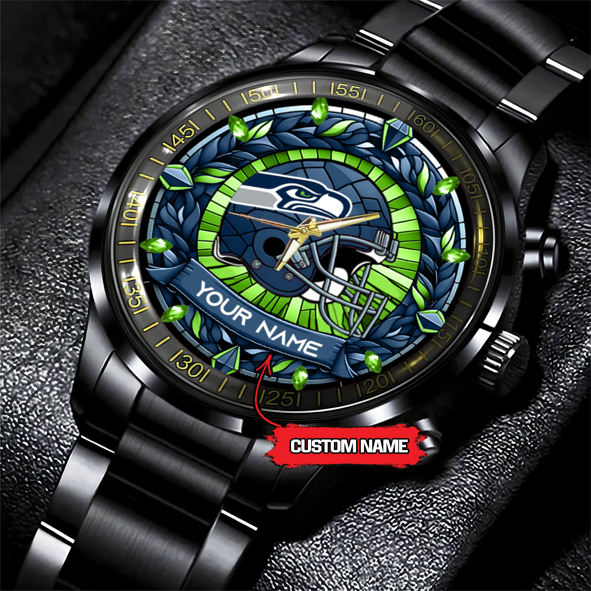 jwfancy seattle seahawks nfl personalized black stainless steel watch gift for fan wfcg3