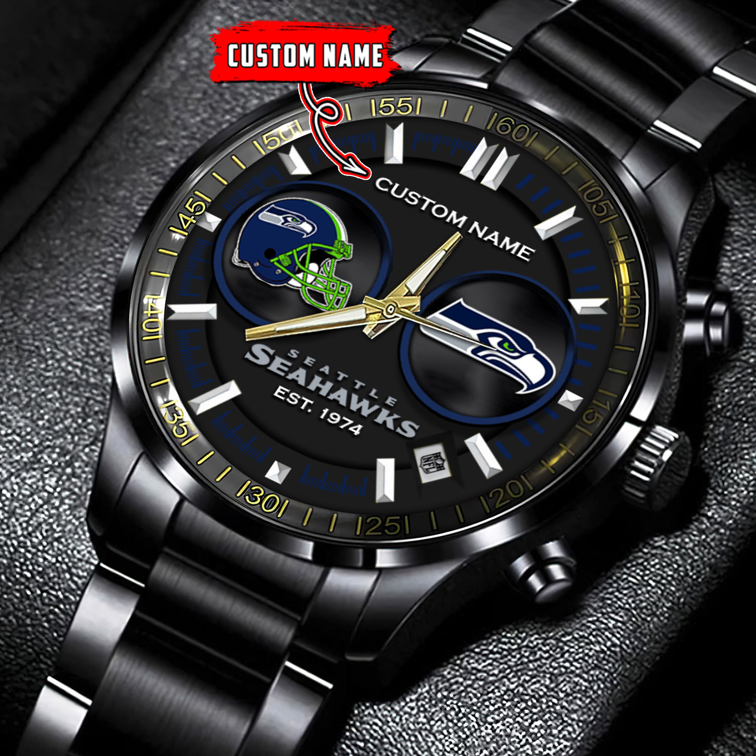 jwfancy seattle seahawks nfl personalized black stainless steel watch gift for fans b3yeu