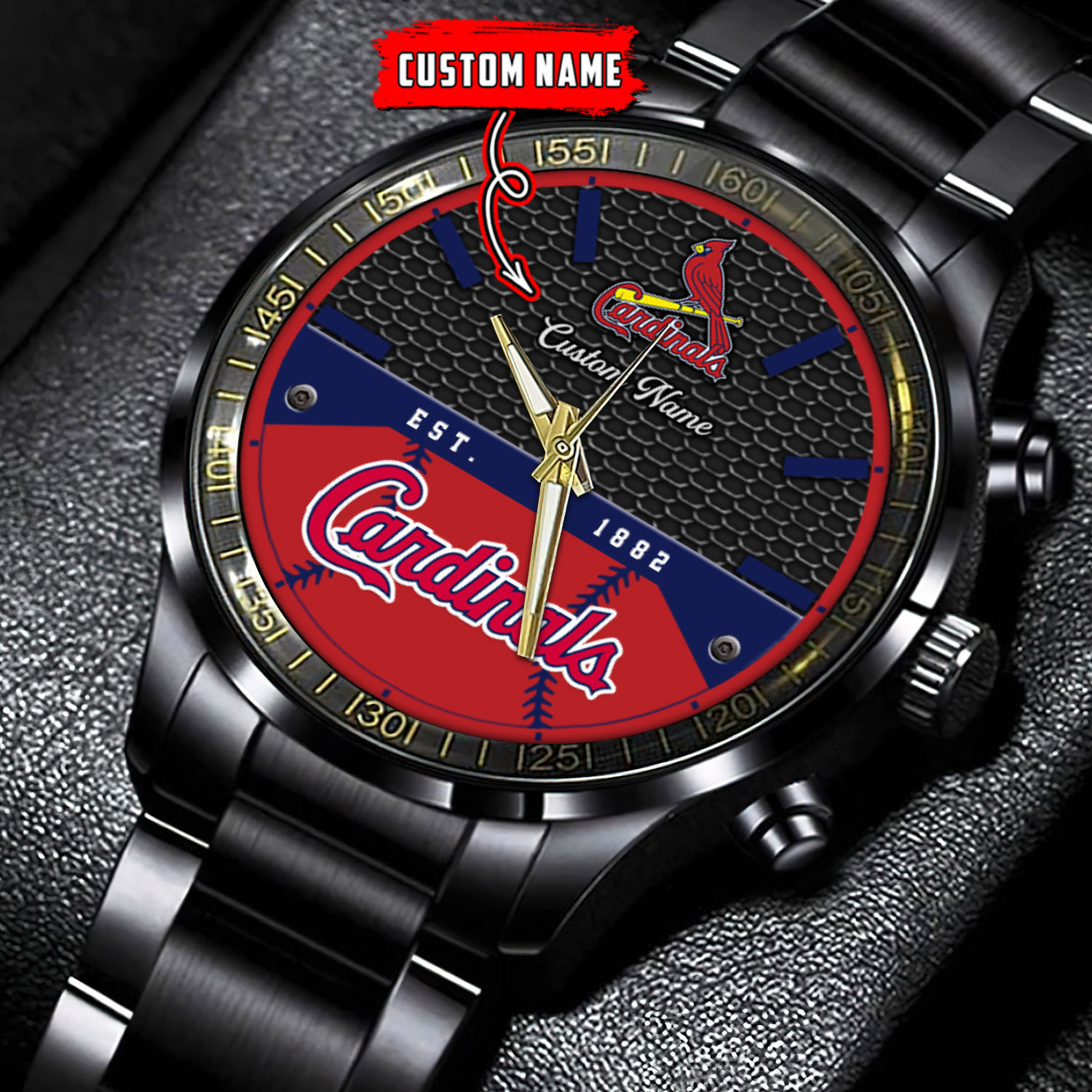 jwfancy st louis cardinals mlb personalized black stainless steel watch for fan gogtj