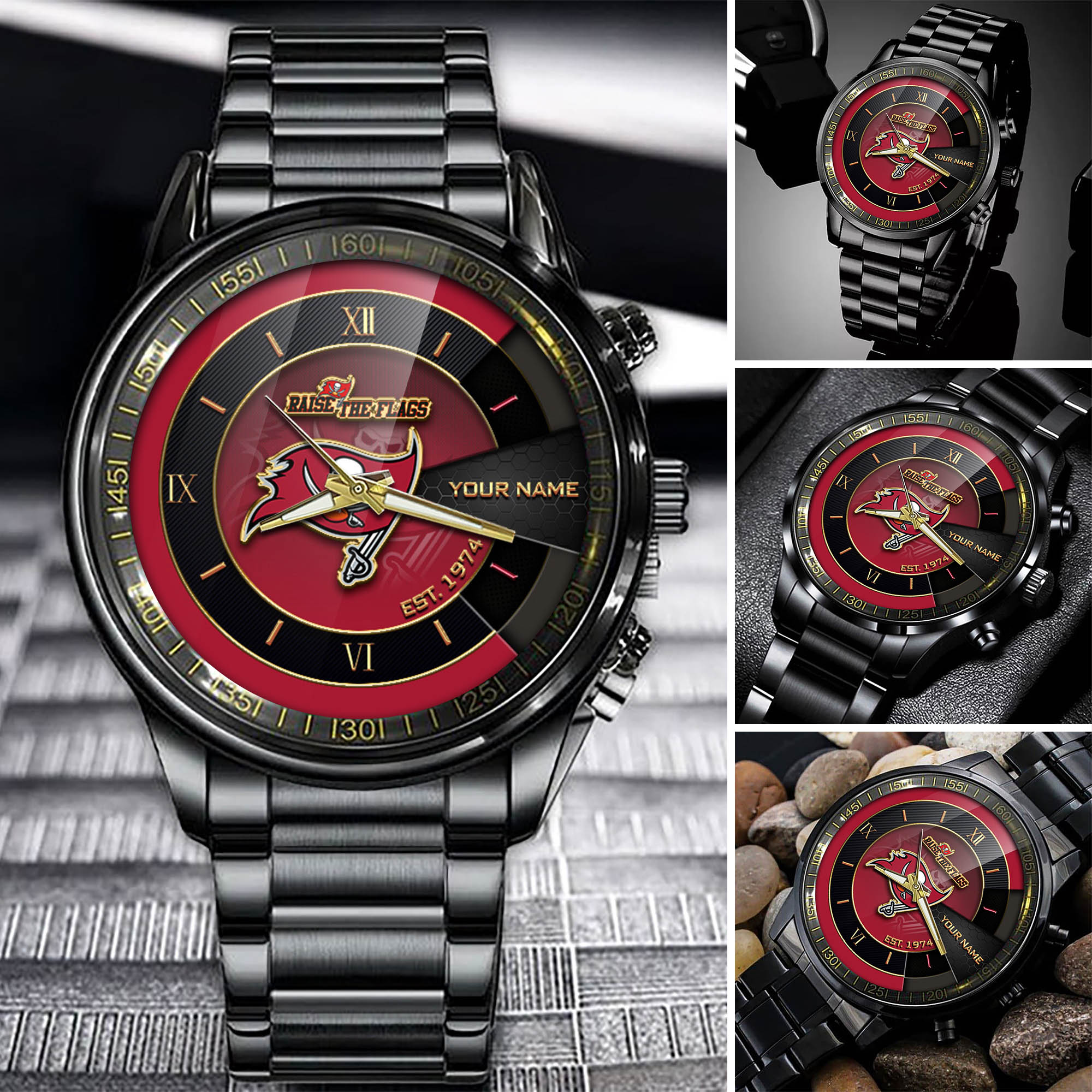 jwfancy tampa bay buccaneers nfl black fashion watch customize your name fan gifts rqfbv