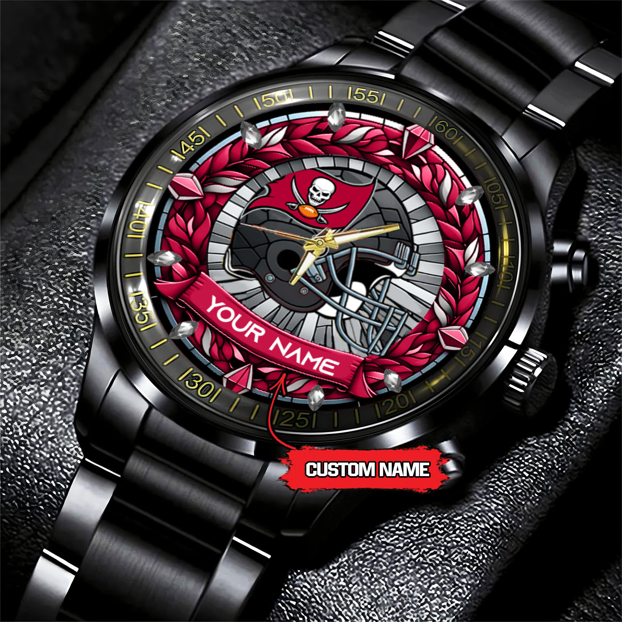 jwfancy tampa bay buccaneers nfl personalized black stainless steel watch gift for fan 352wp