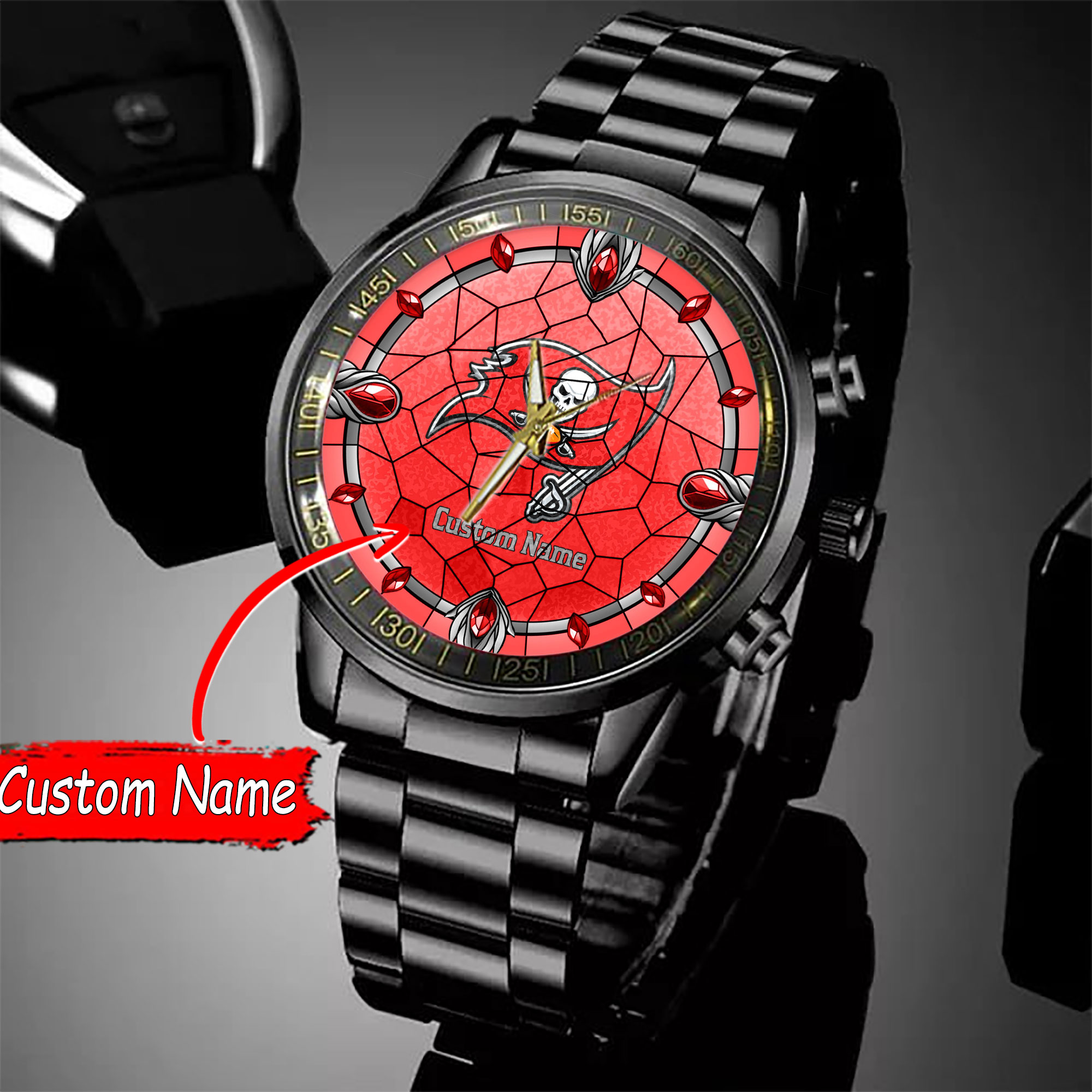 jwfancy tampa bay buccaneers nfl personalized black stainless steel watch gift for fan l1av3