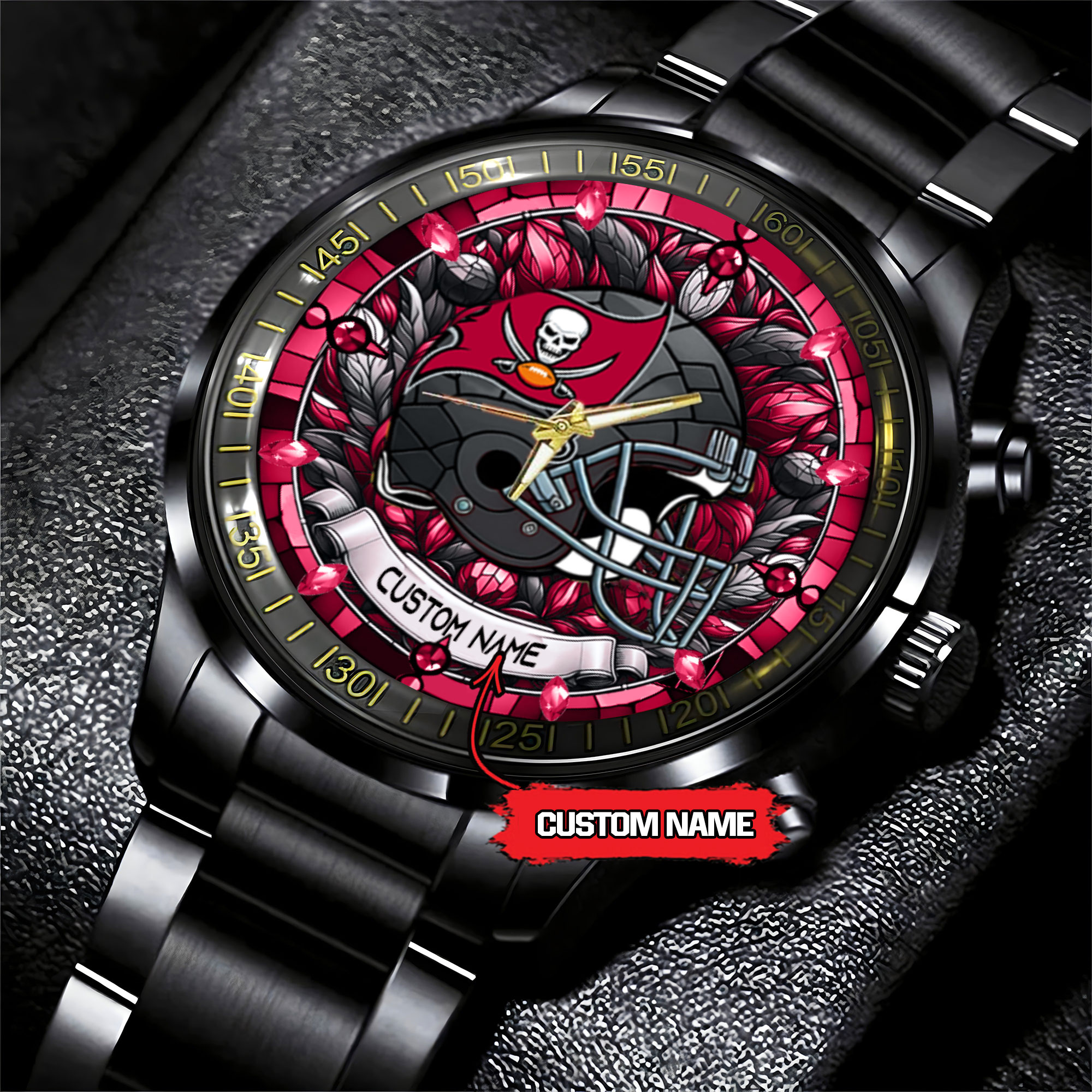 jwfancy tampa bay buccaneers nfl personalized black stainless steel watch gift for fan okiio