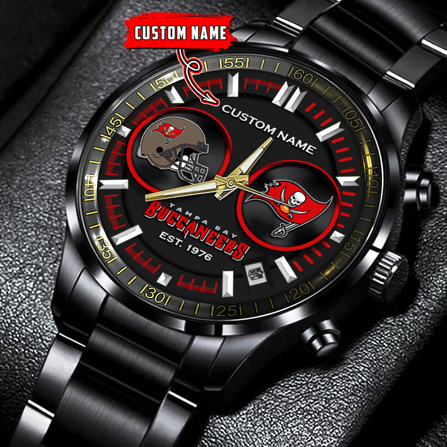 jwfancy tampa bay buccaneers nfl personalized black stainless steel watch gift for fans u9hbs