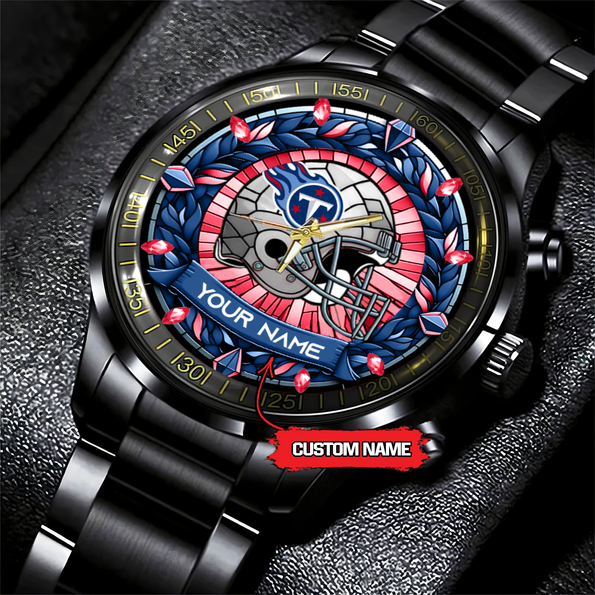 jwfancy tennessee titans nfl personalized black stainless steel watch gift for fan 78xfe