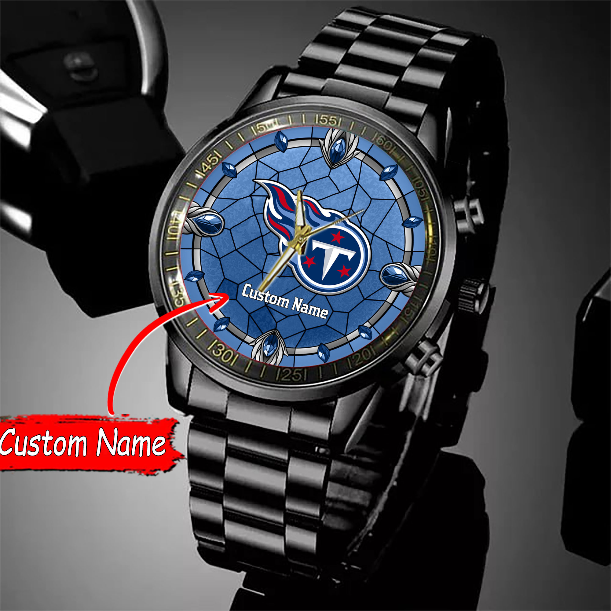 jwfancy tennessee titans nfl personalized black stainless steel watch gift for fan czq9c