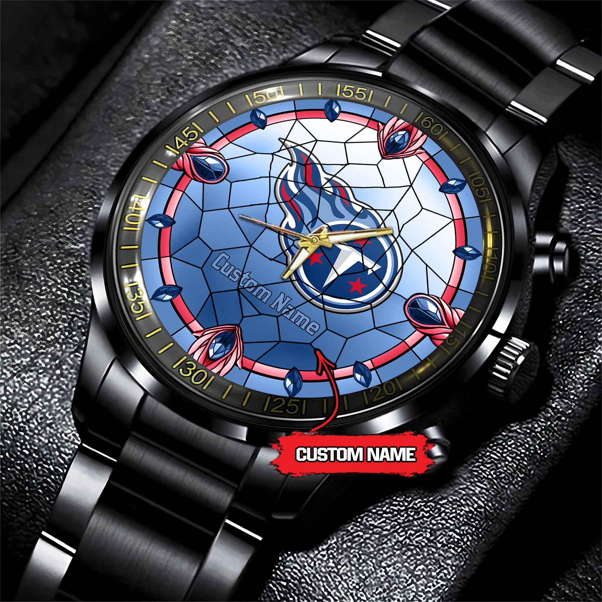 jwfancy tennessee titans nfl personalized black stainless steel watch gift for fan qbzqf