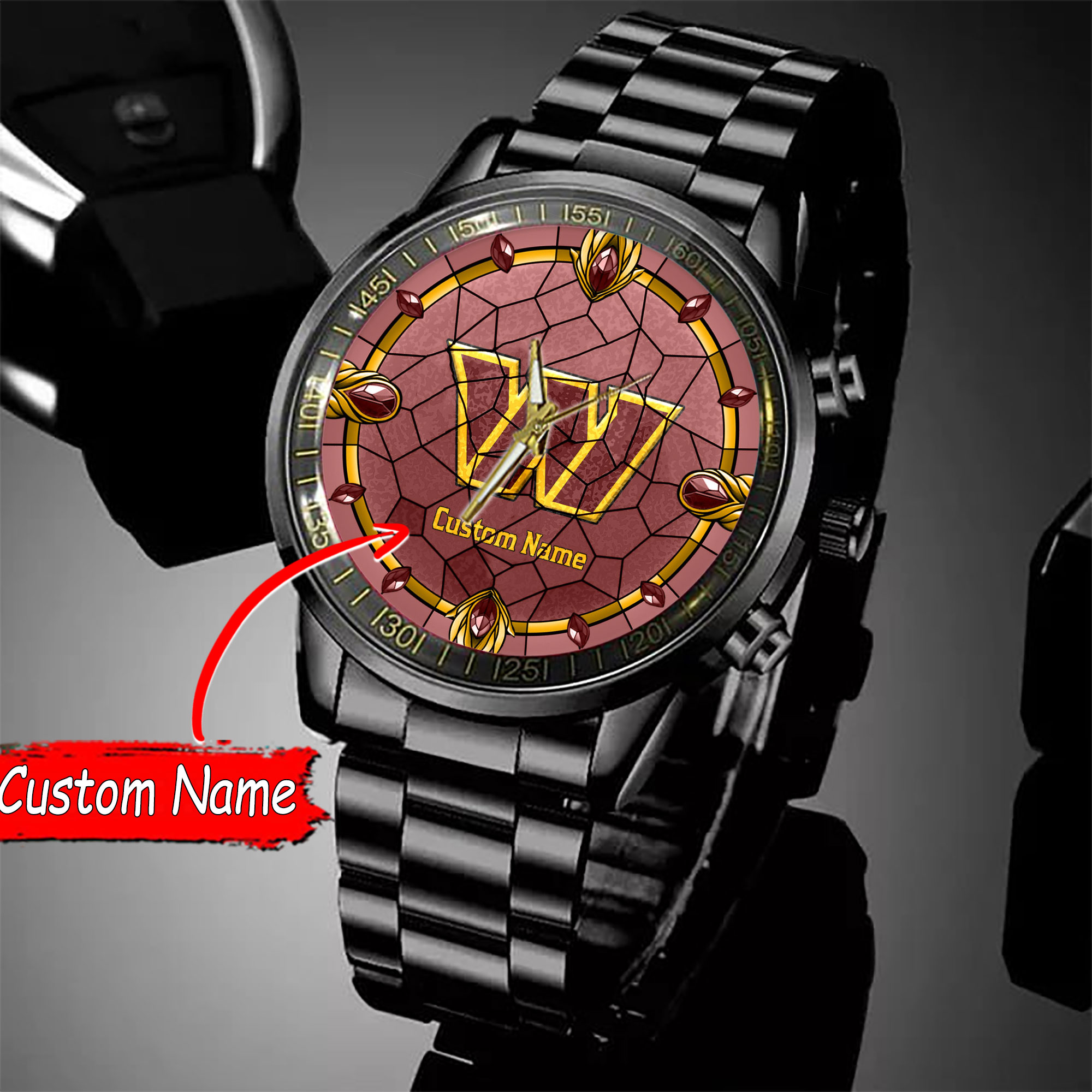 jwfancy washington commanders nfl personalized black stainless steel watch gift for fan gnl8w