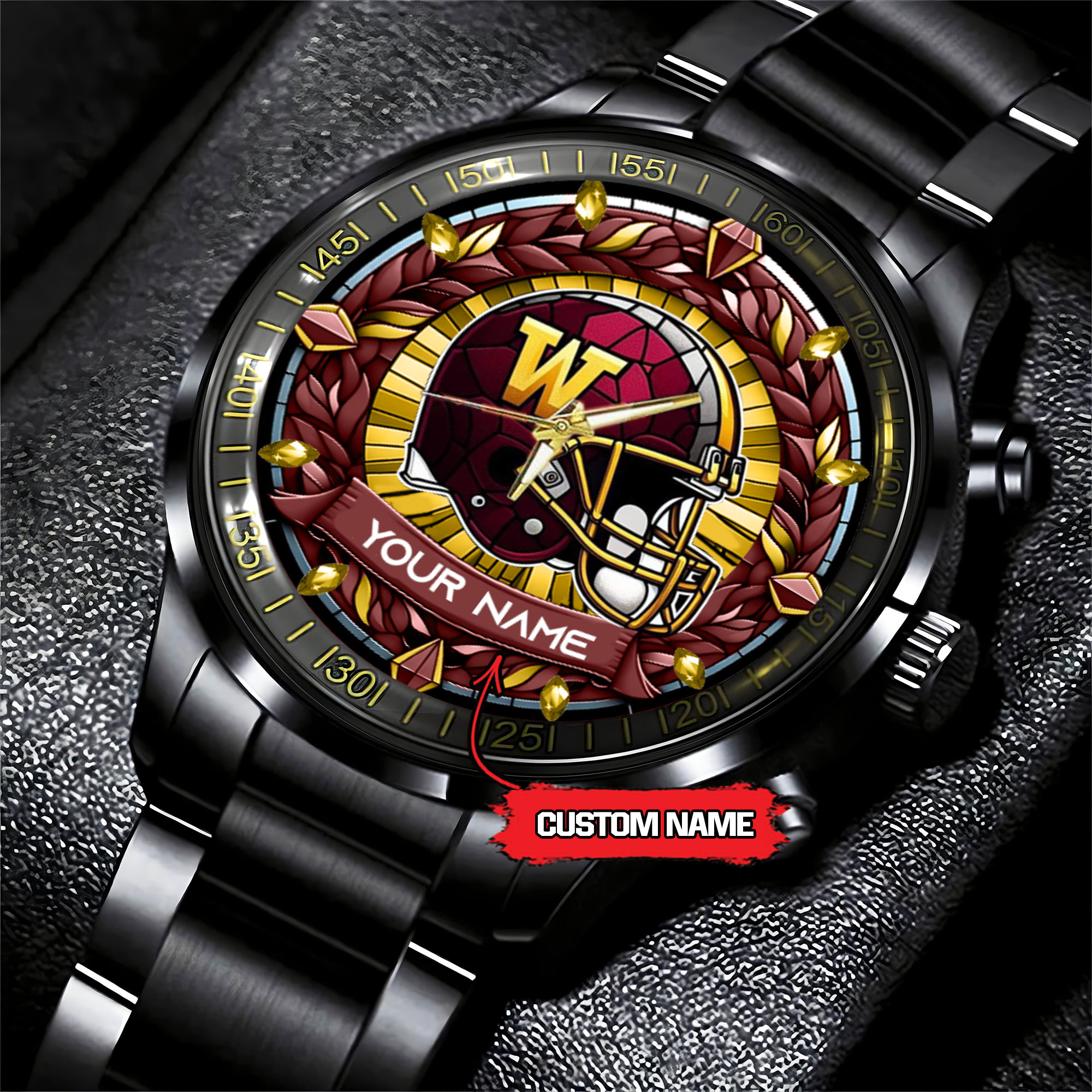 jwfancy washington commanders nfl personalized black stainless steel watch gift for fan wmqr0