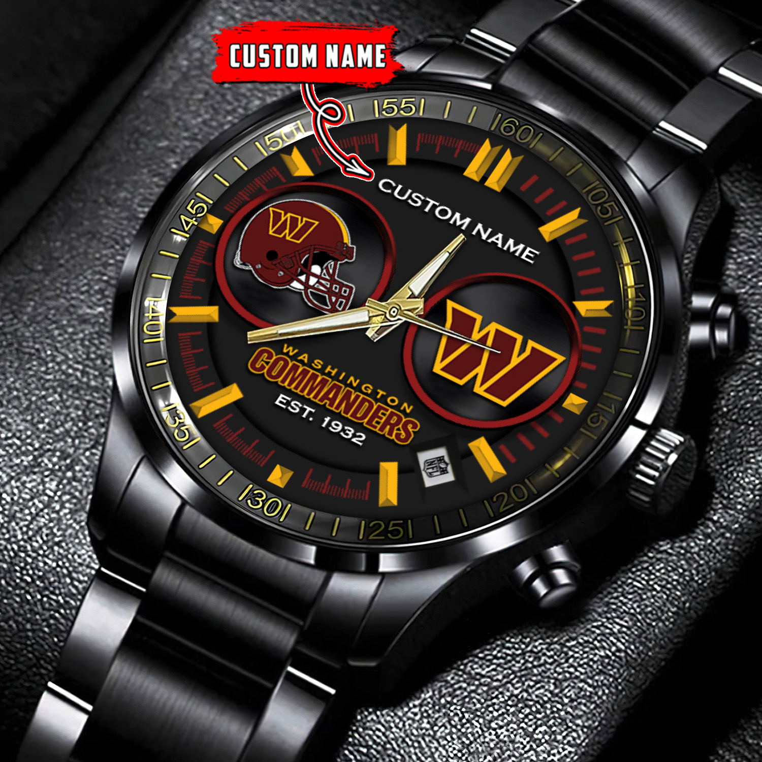 jwfancy washington commanders nfl personalized black stainless steel watch gift for fans 3h7c4