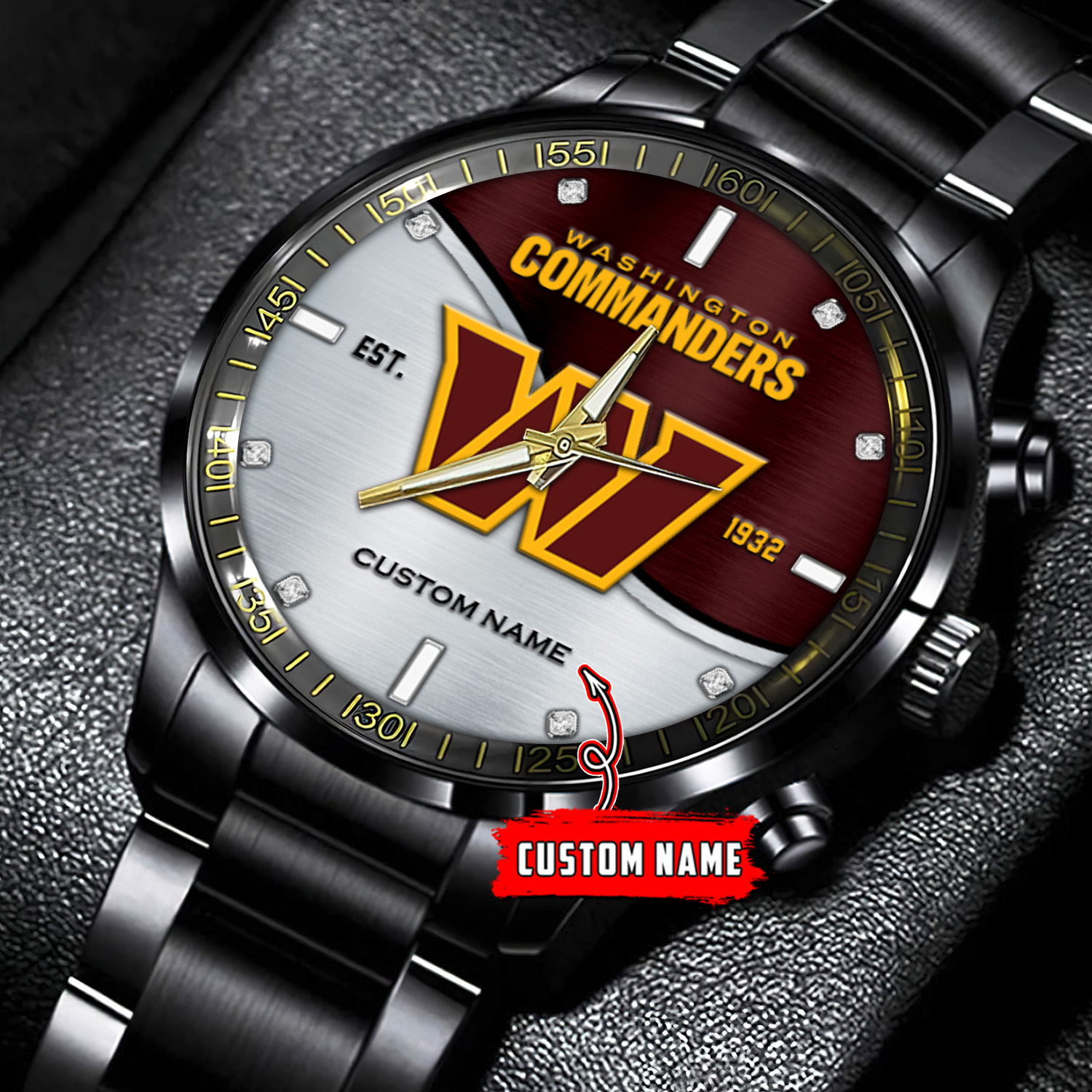 jwfancy washington commanders nfl personalized black stainless steel watch gift for fans gncip