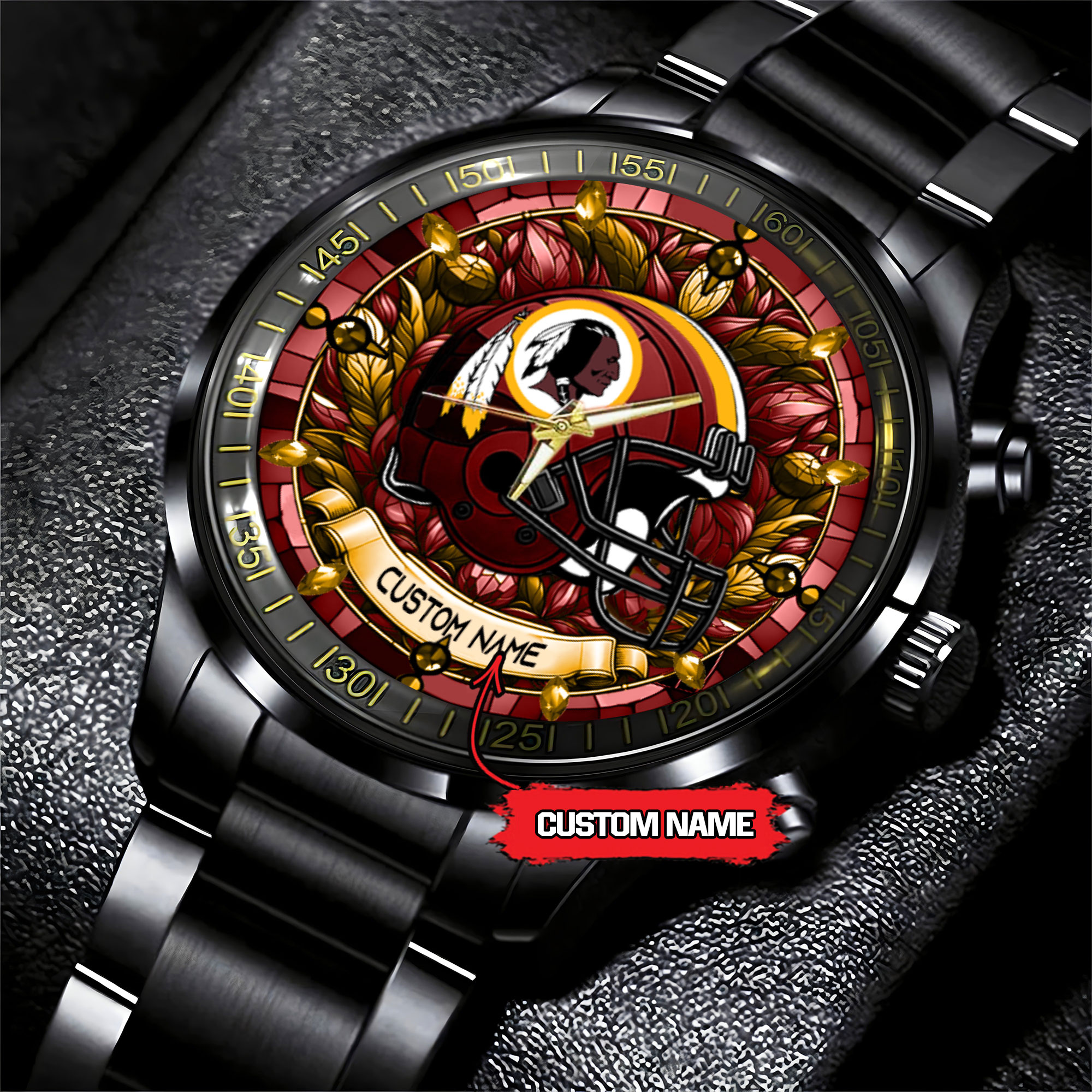 jwfancy washington redskins nfl personalized black stainless steel watch gift for fan 6x9uk