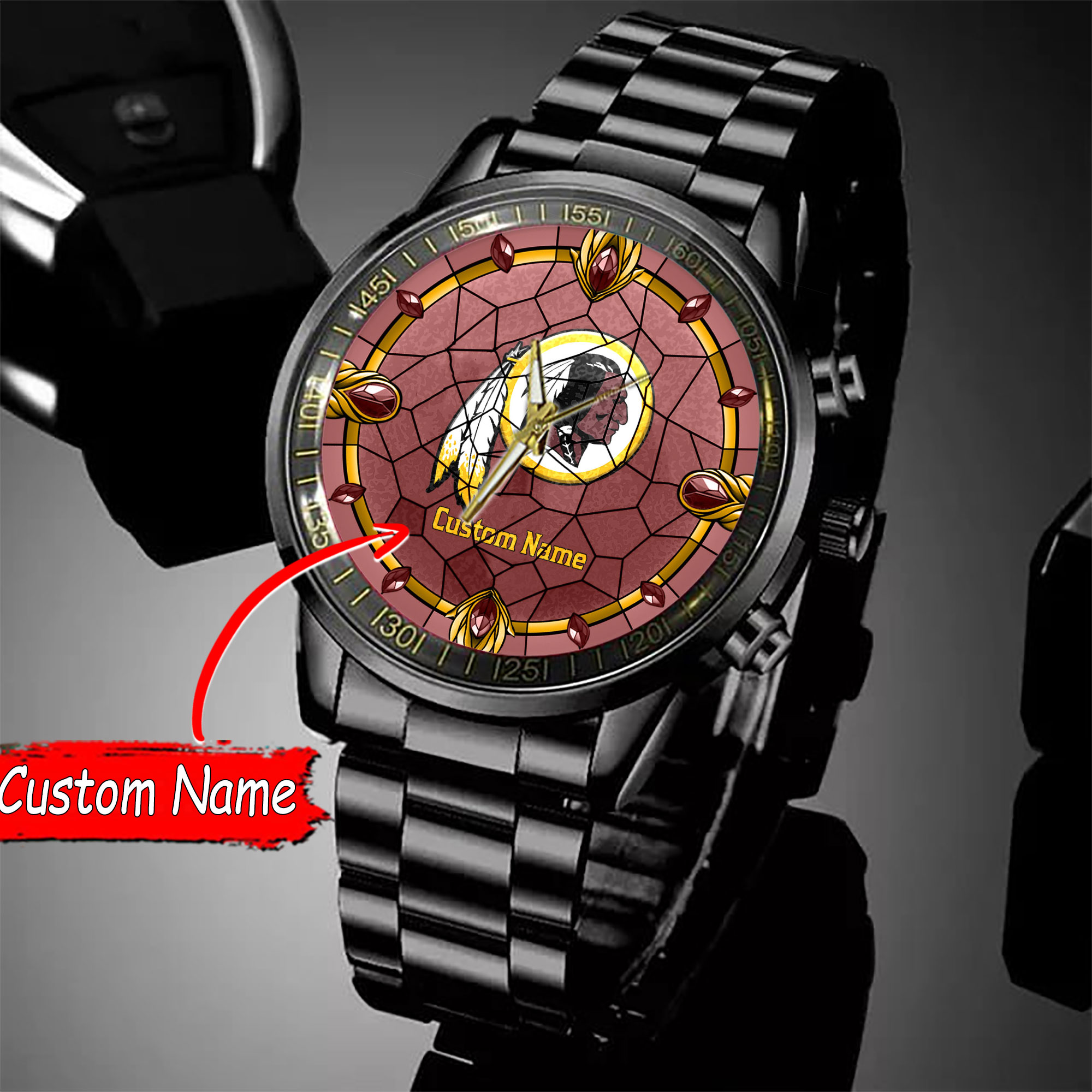 jwfancy washington redskins nfl personalized black stainless steel watch gift for fan i81bl