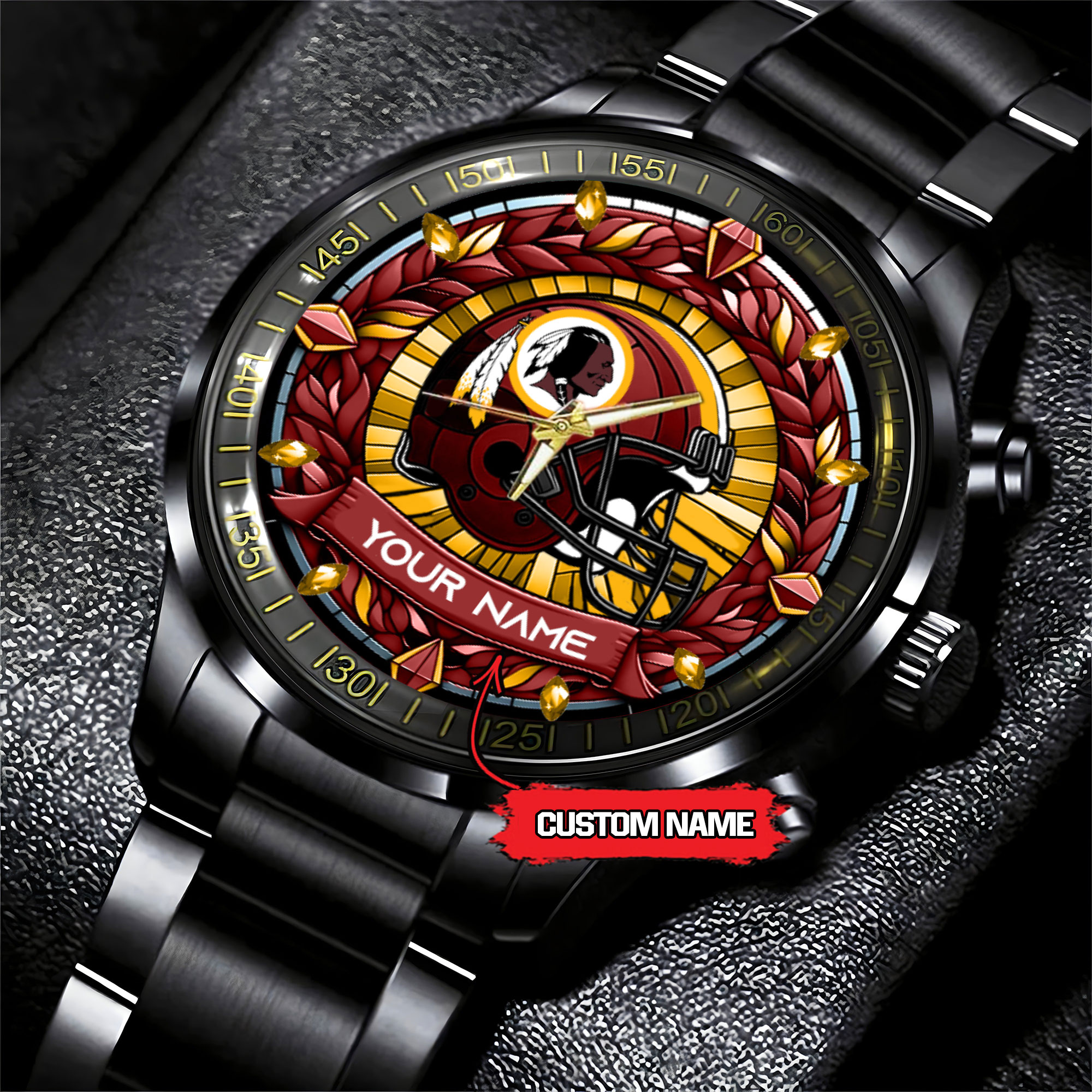 jwfancy washington redskins nfl personalized black stainless steel watch gift for fan iqipy