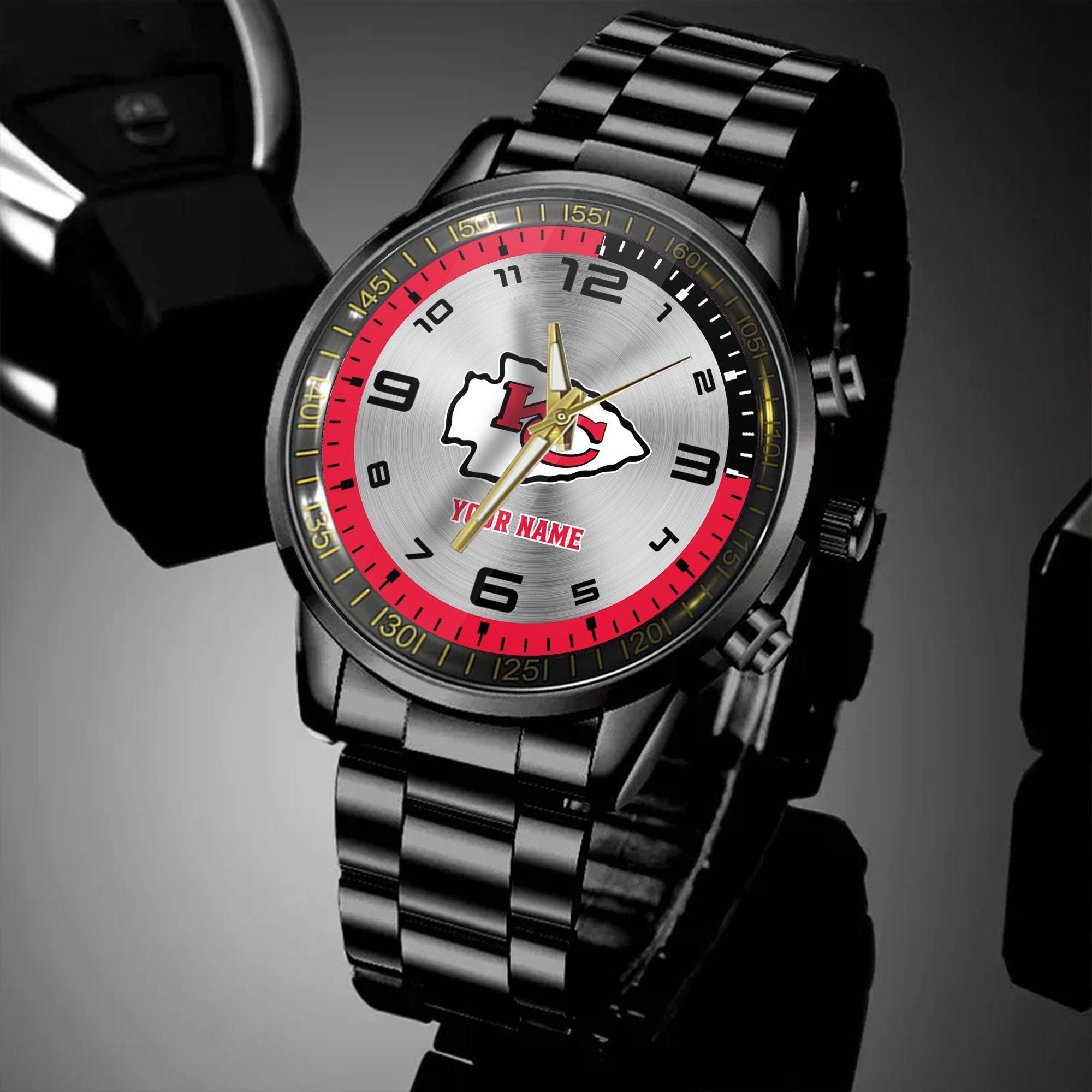 kansas city chiefs nfl personalized black hand watch gifts for fans ljwub