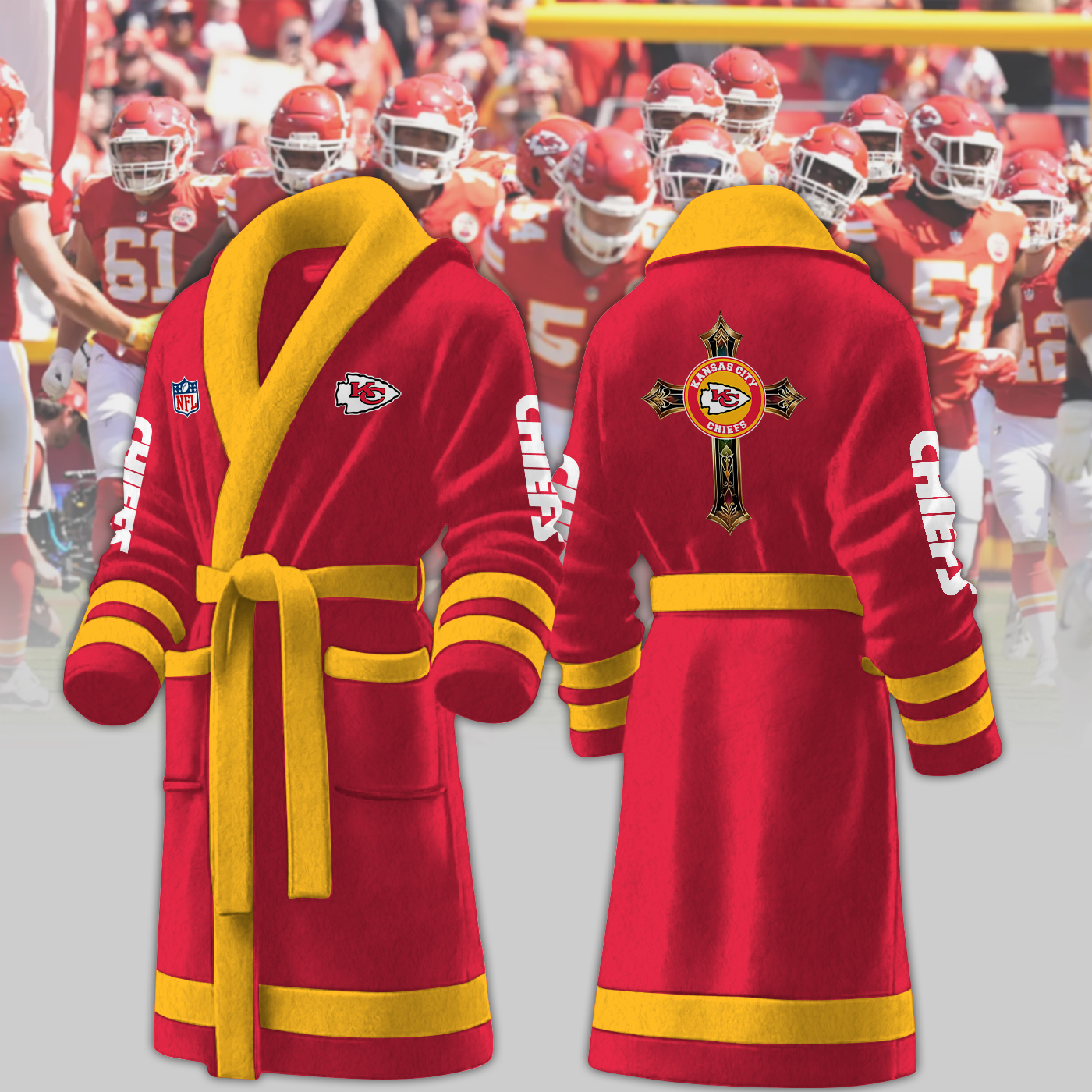 kansas city chiefs nfl personalized fleece bathrobe eplgd