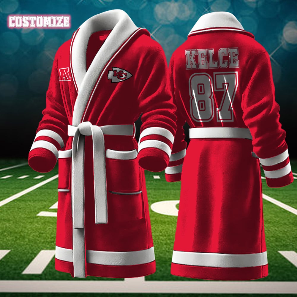 kansas city chiefs nfl personalized fleece bathrobe istbs