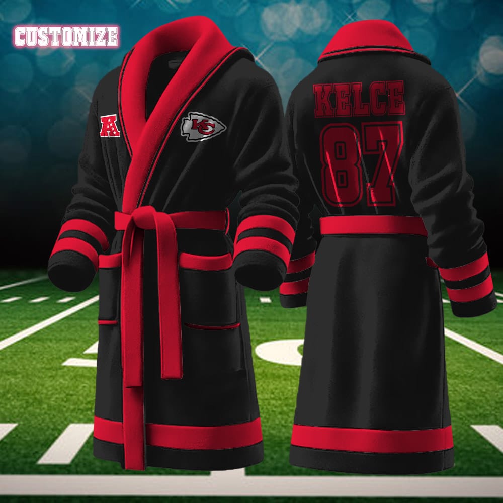 kansas city chiefs nfl personalized fleece bathrobe wwme2