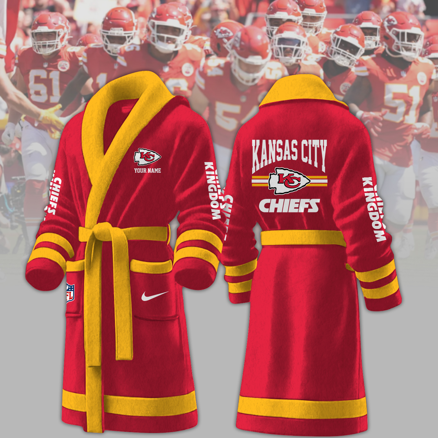 kansas city chiefs nfl personalized fleece bathrobe xrb4x