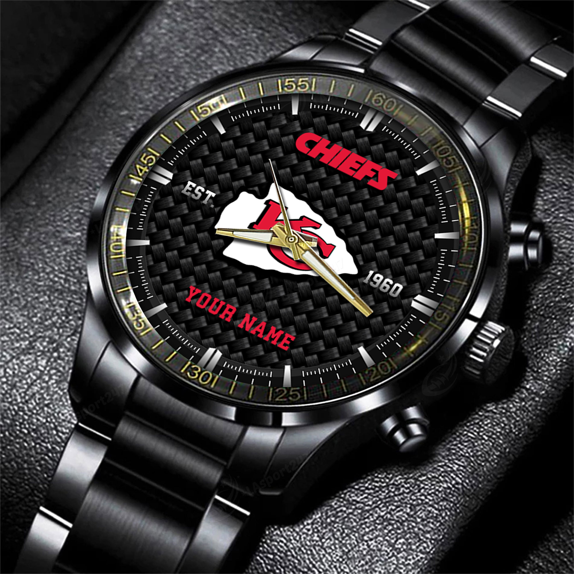 kansas city nfl black fashion hand watch custom your name gift for fan sc1pg