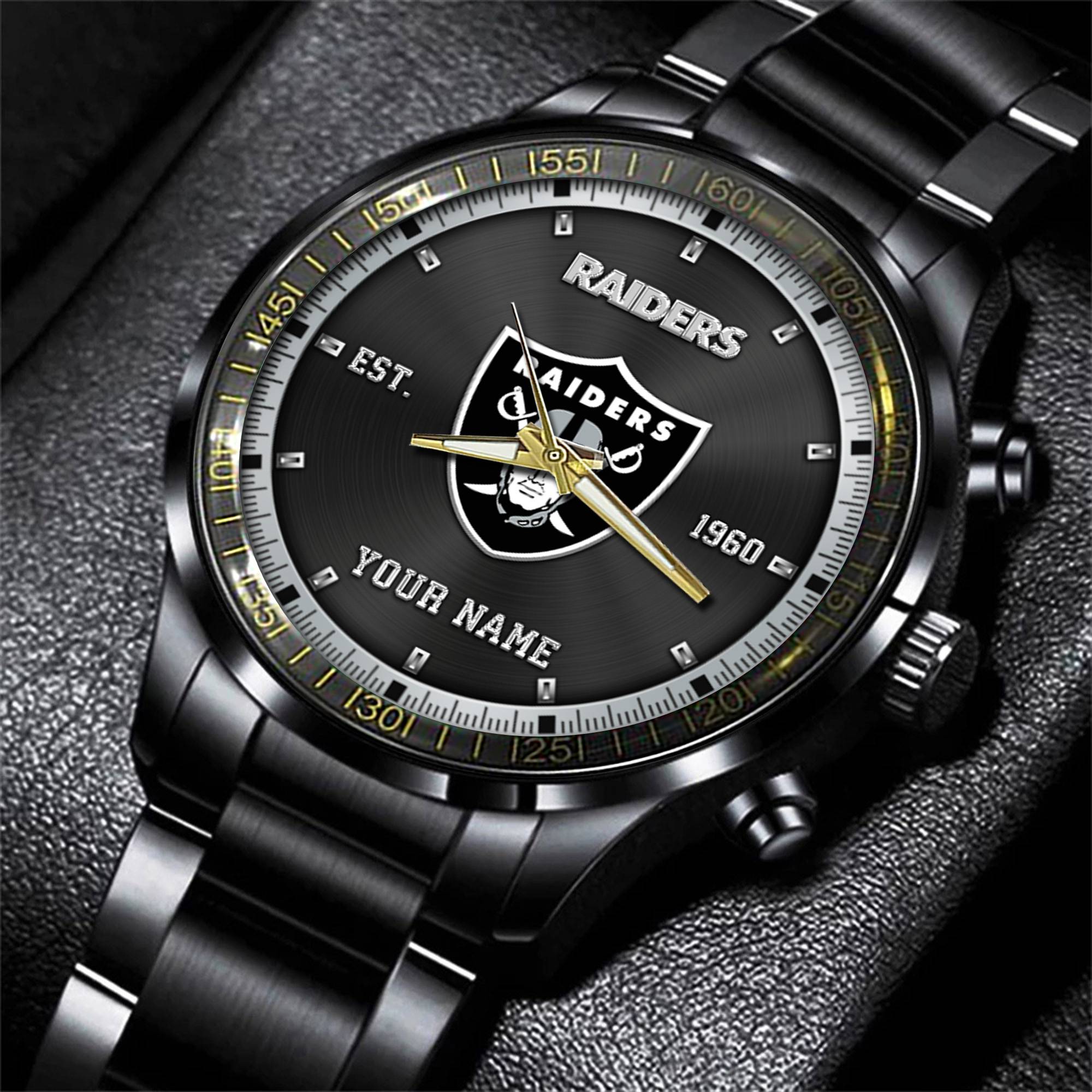 las vegas raiders nfl personalized black fashion watch gifts for fans ca3ru