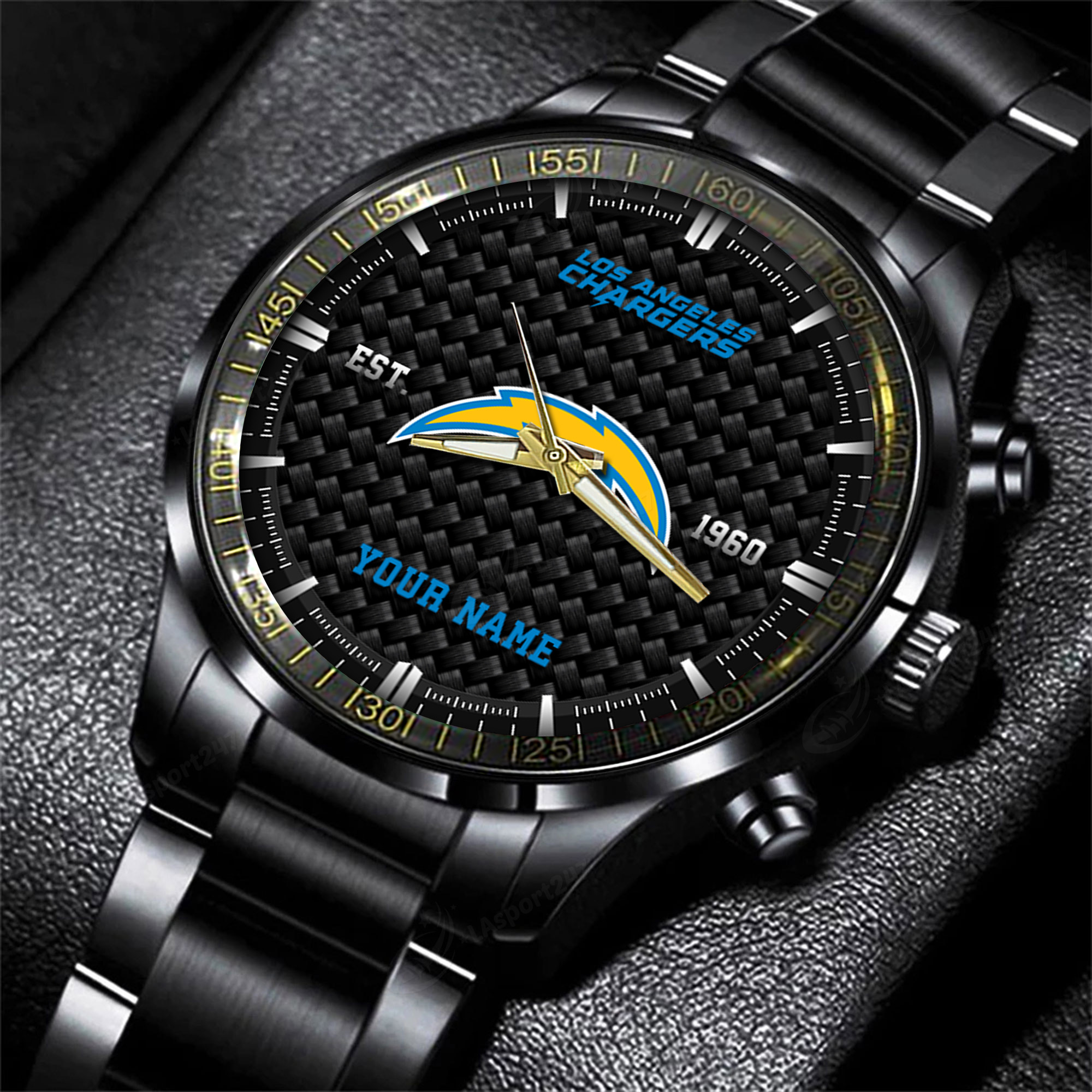 los angeles chargers nfl black fashion hand watch custom your name gift for fan tvoas