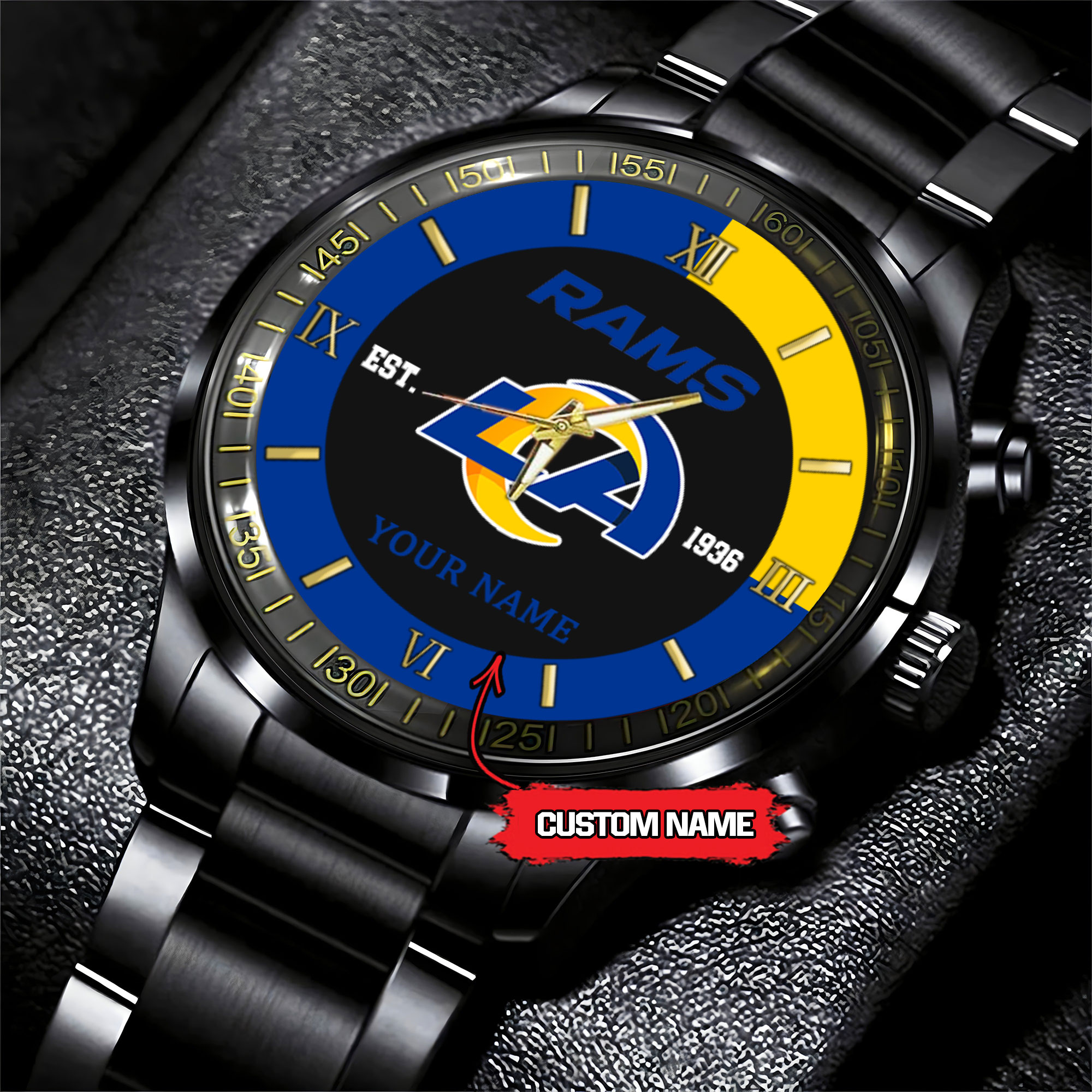 los angeles rams nfl personalized black fashion watch jh5l0