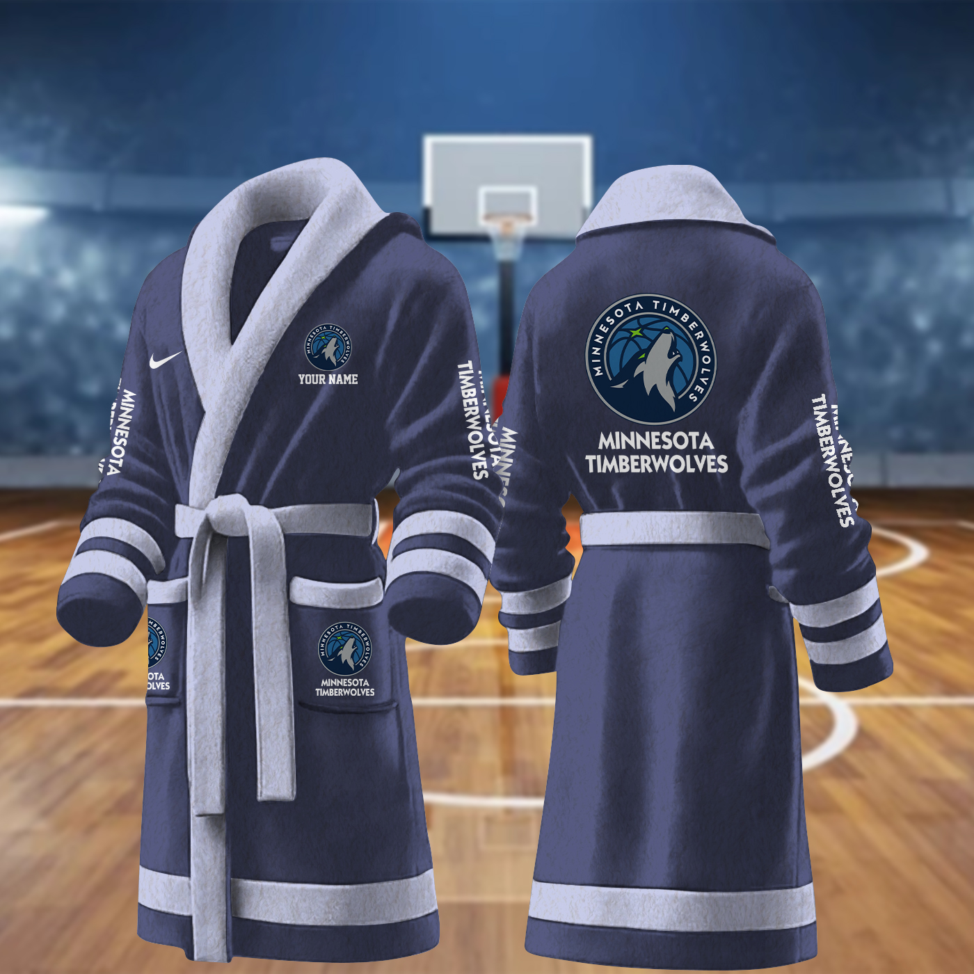 minnesota timberwolves nba personalized fleece bathrobe cth84