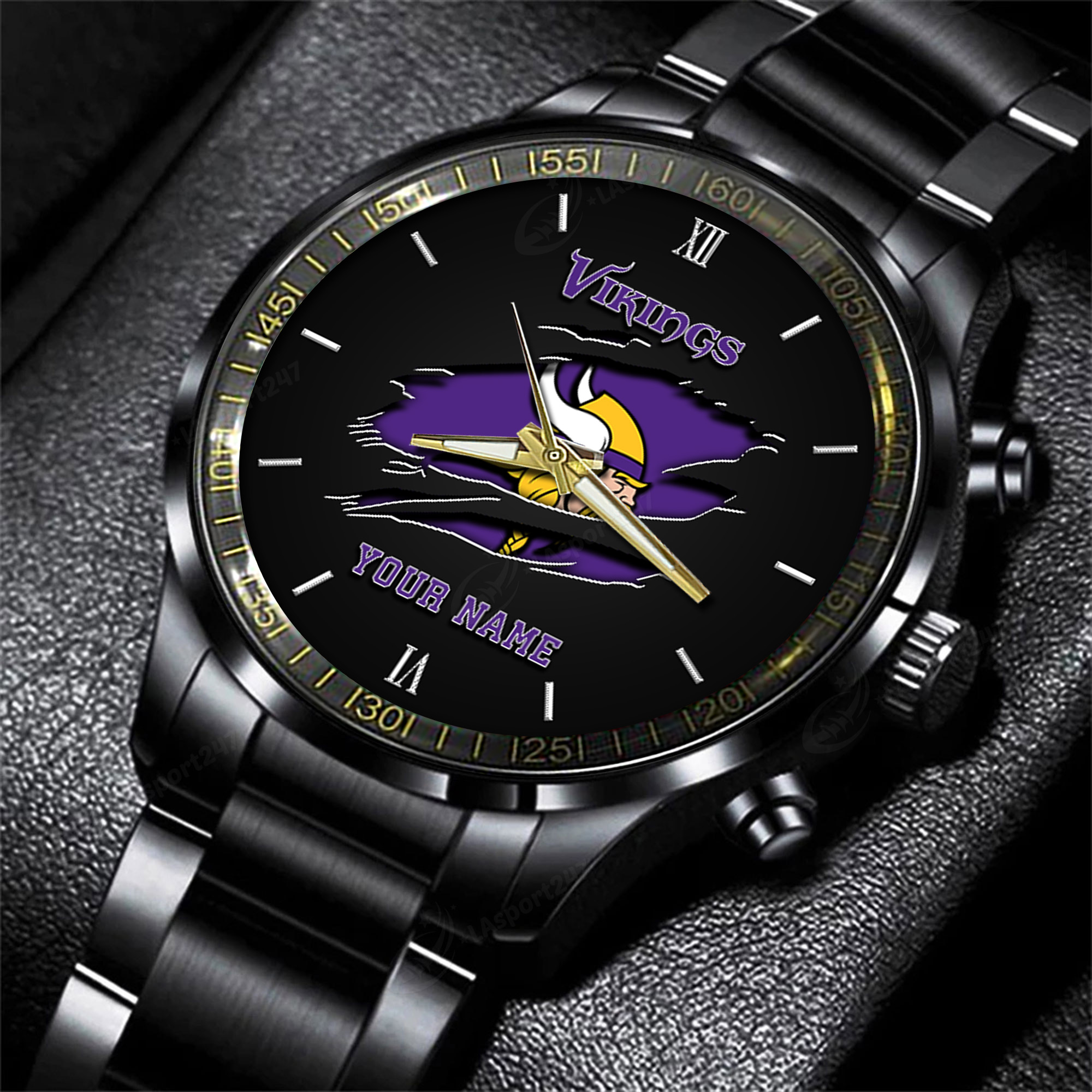 minnesota vikings nfl personalized black fashion watch for football lovers n6ldt