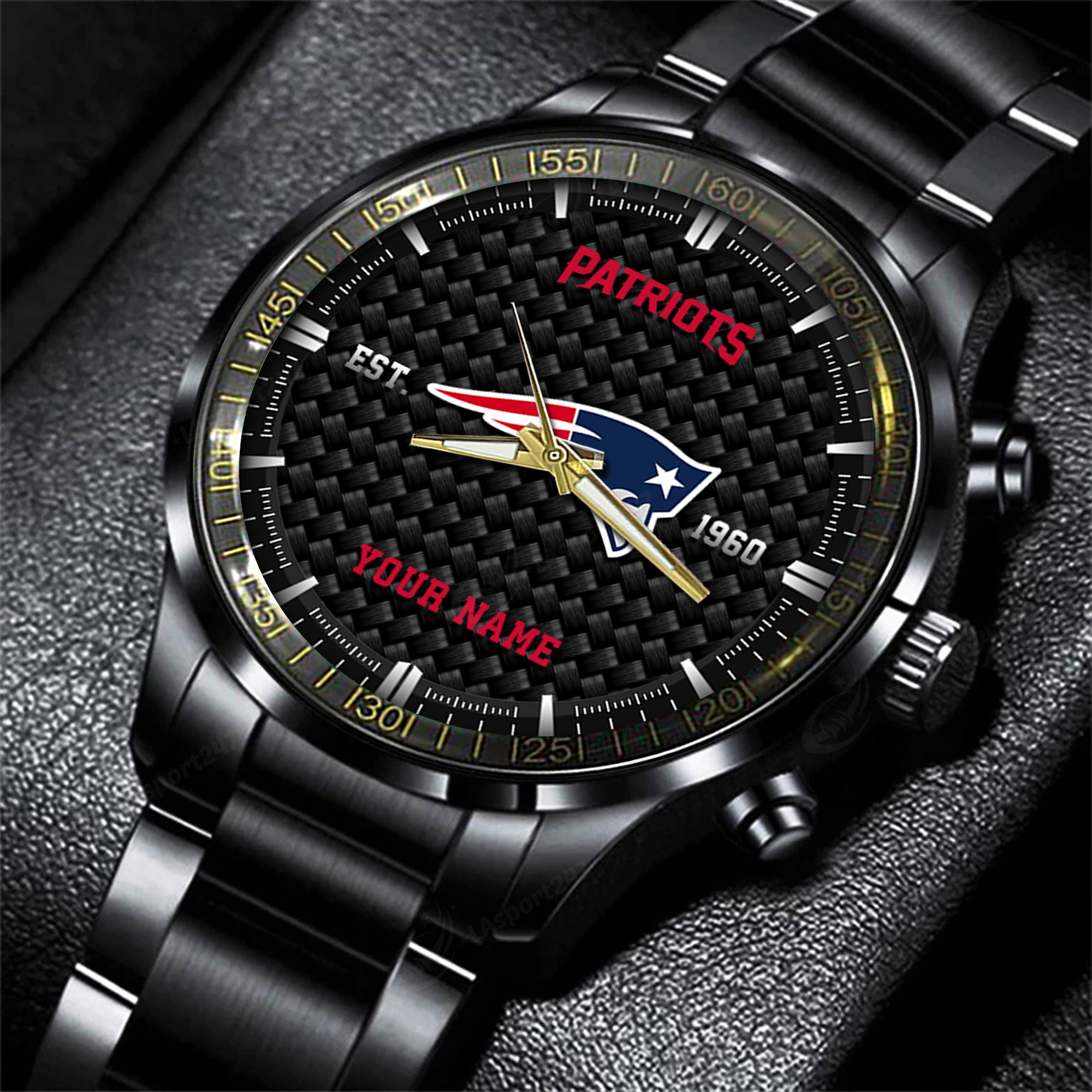 new england patriots nfl black fashion hand watch custom your name gift for fan uidiu