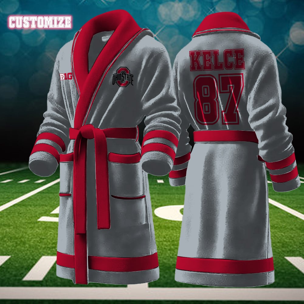 ohio state buckeyes ncaa personalized fleece bathrobe v6kor