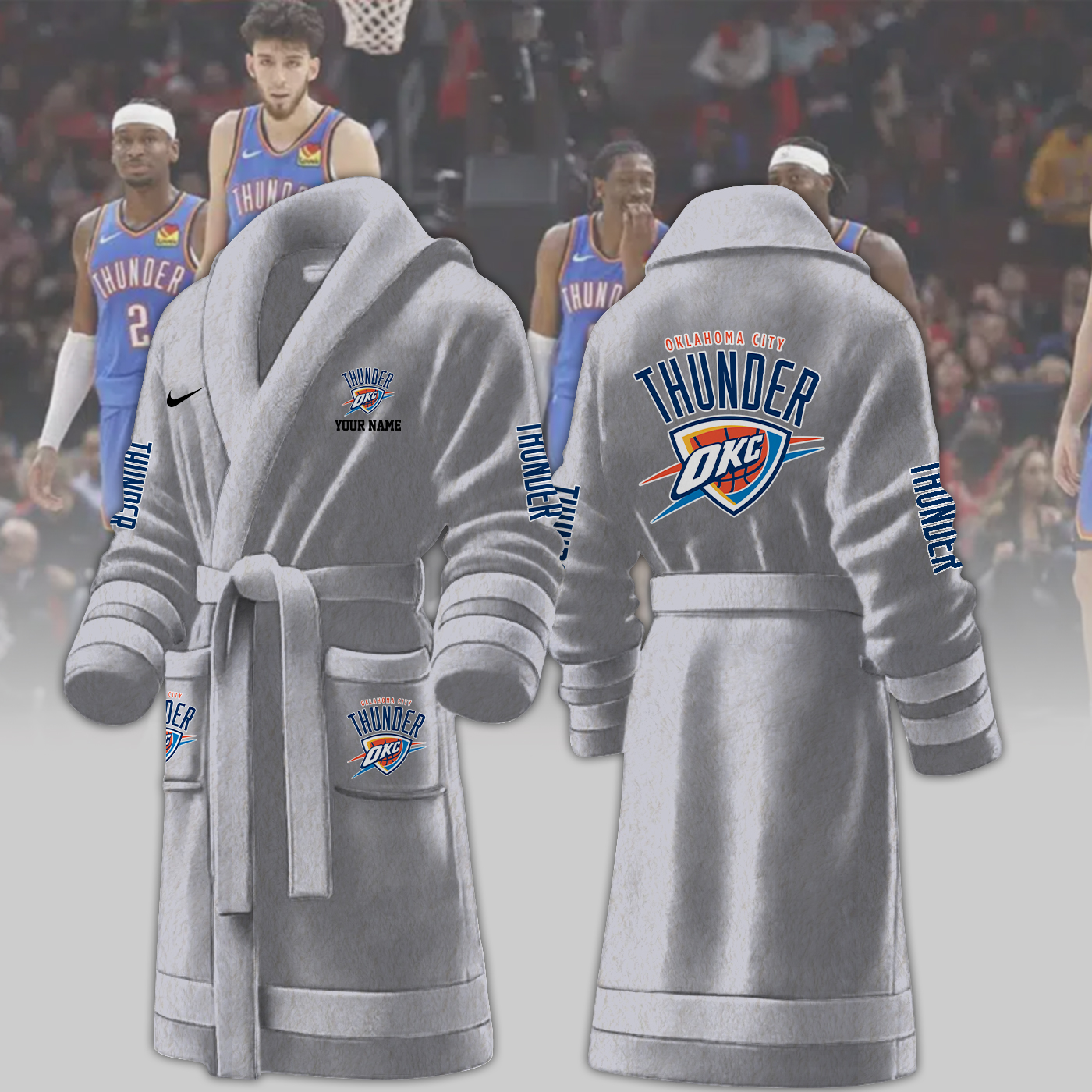 oklahoma city thunder nba personalized fleece bathrobe pztpr