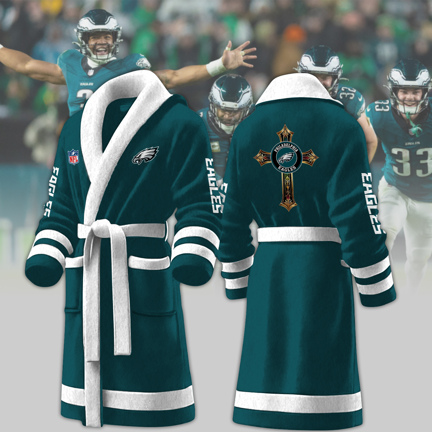 philadelphia eagles nfl personalized fleece bathrobe byglc