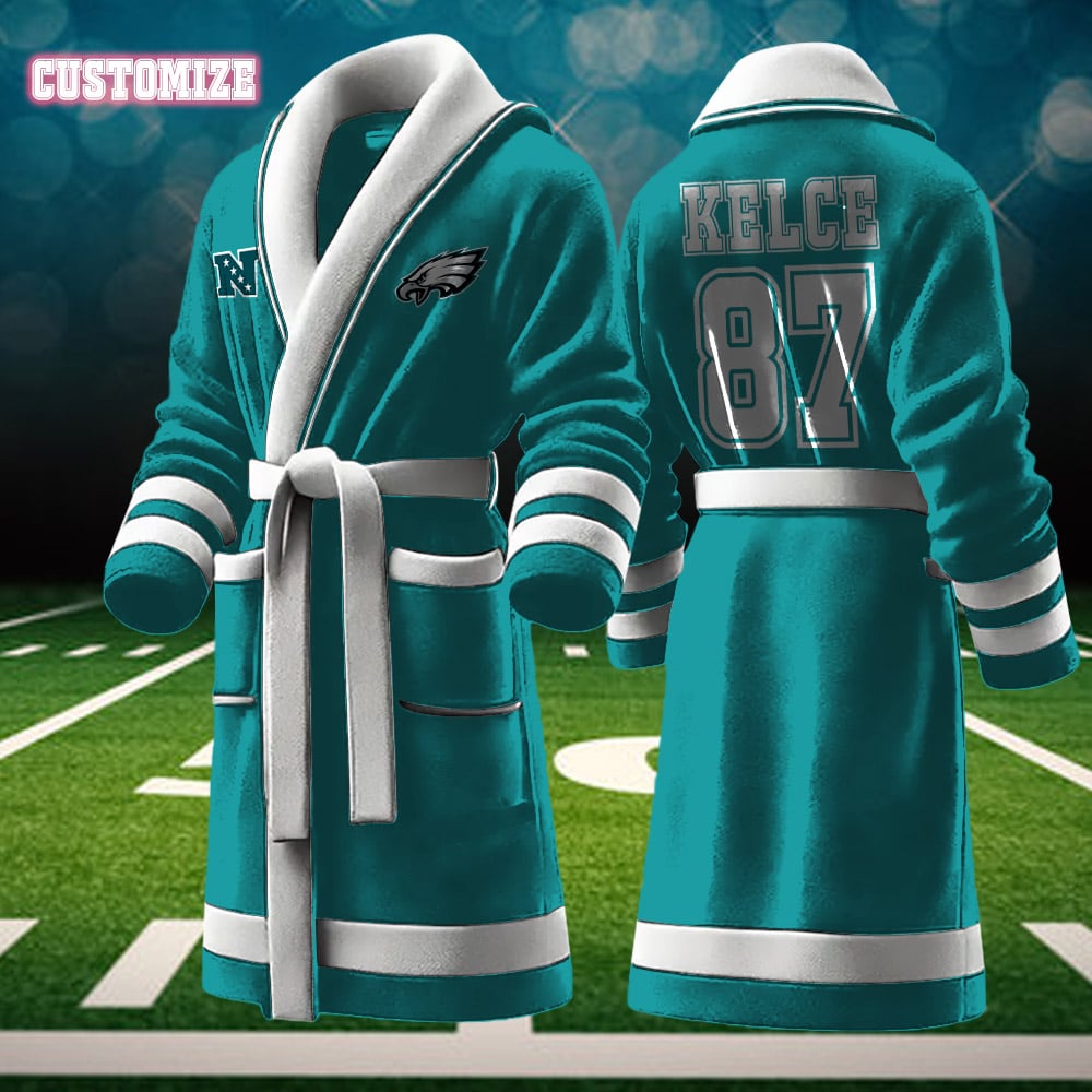 philadelphia eagles nfl personalized fleece bathrobe pfm3u